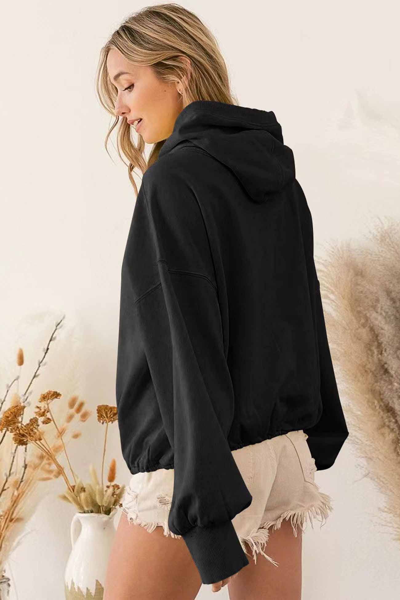 Long Sleeve Zipper Pocket Drawstring Hooded Sweatshirt