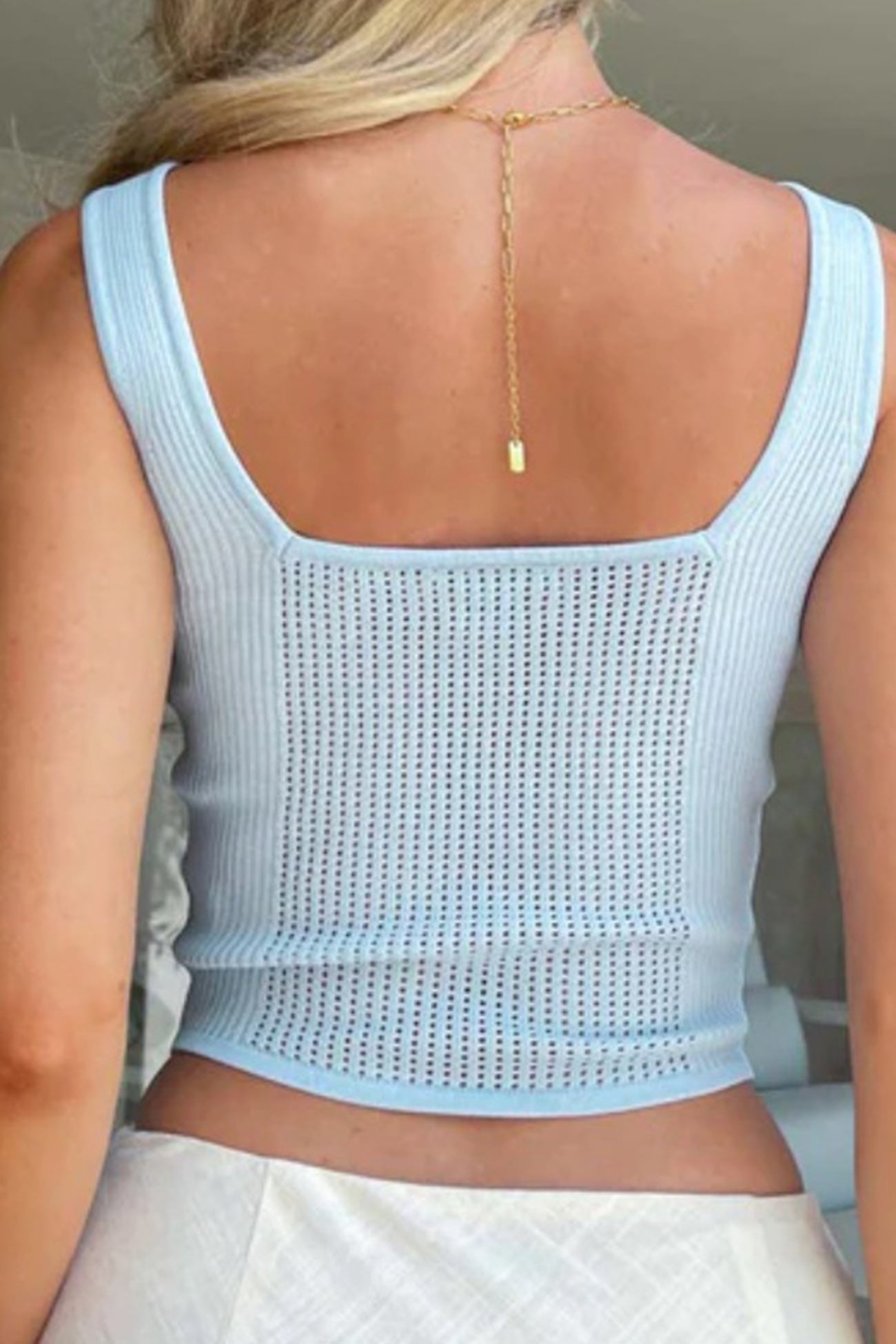 Blue Ribbed Knit Patchwork Tank Top