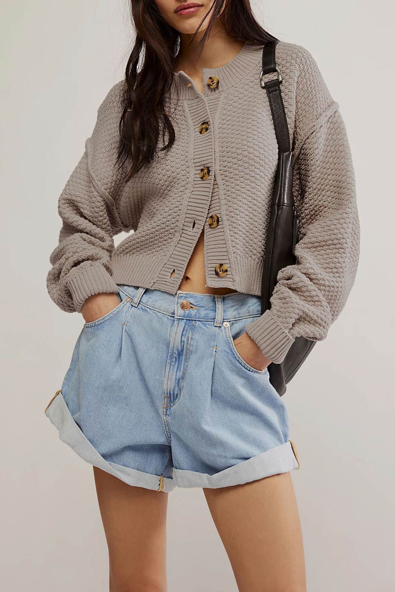 Button-down Long Sleeve Crop Cardigan