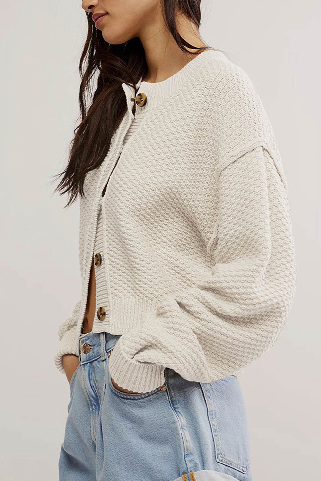 Button-down Long Sleeve Crop Cardigan