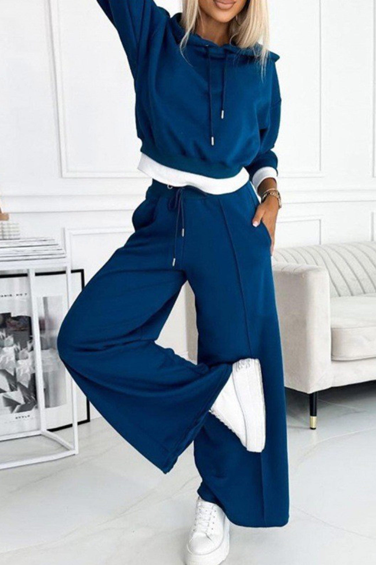 Color Splicing Hoodie Long Pants Set