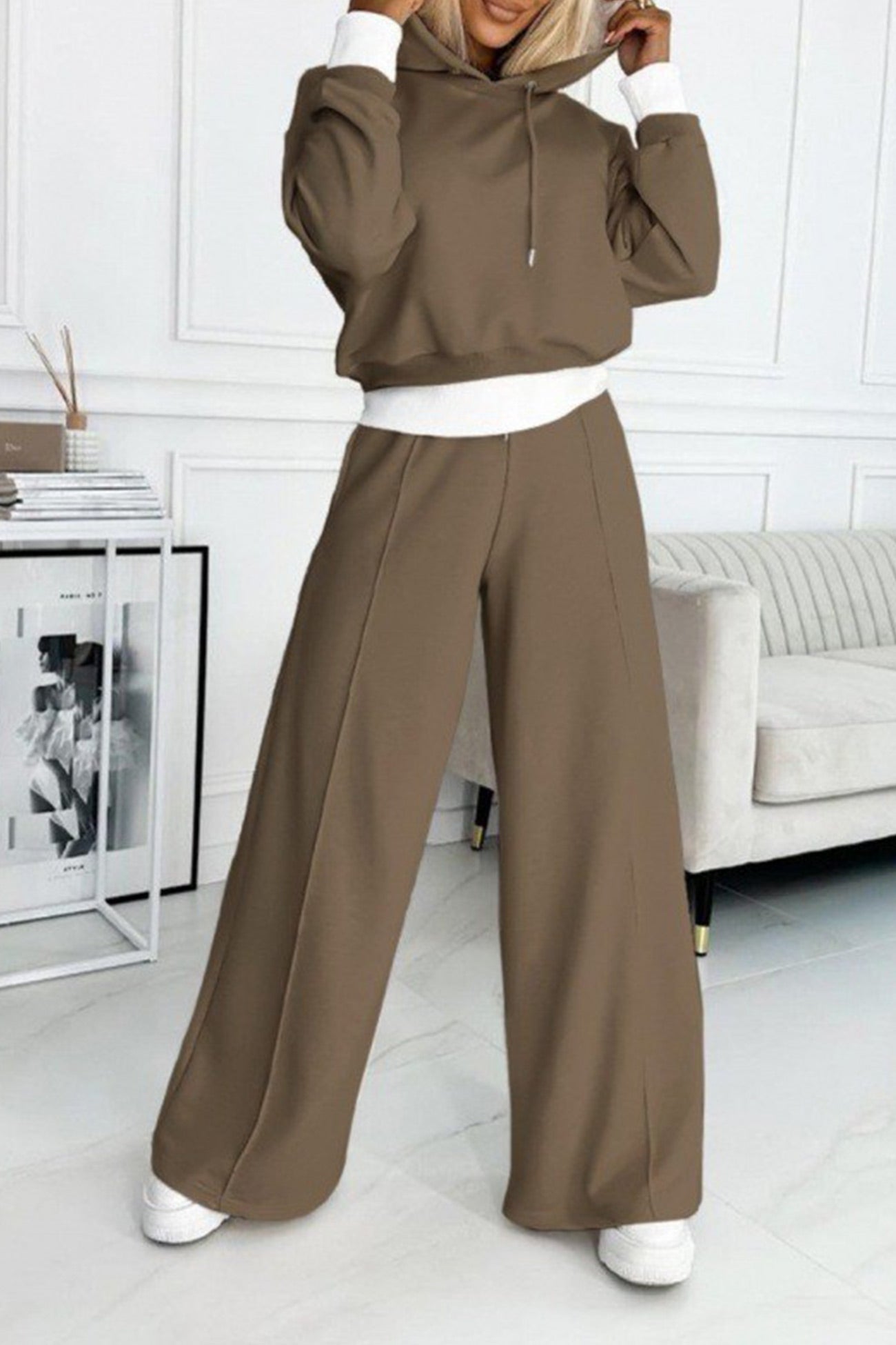 Color Splicing Hoodie Long Pants Set