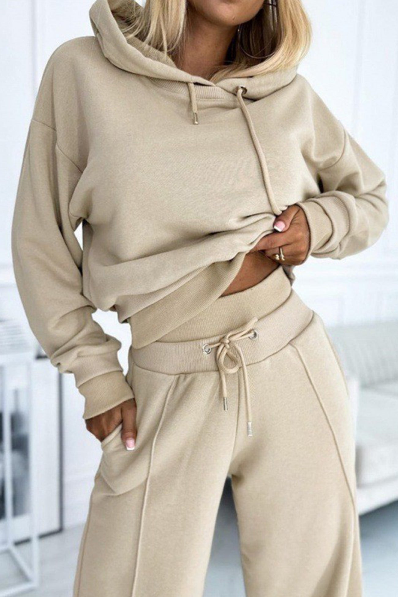 Color Splicing Hoodie Long Pants Set