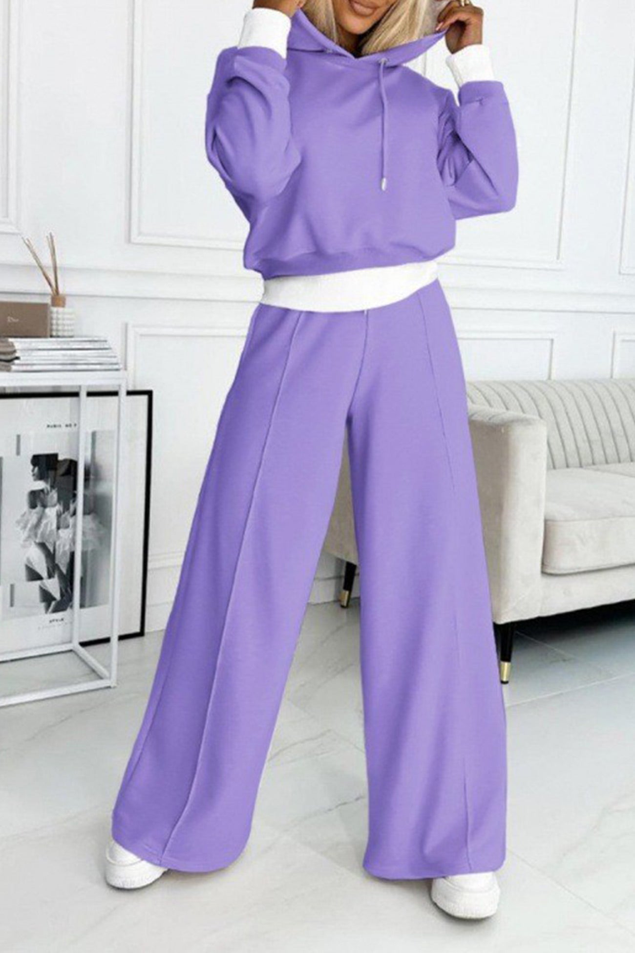 Color Splicing Hoodie Long Pants Set