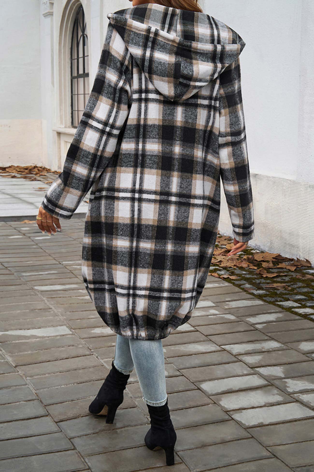 Contrast Plaid Zip-up Mid-length Hoodie