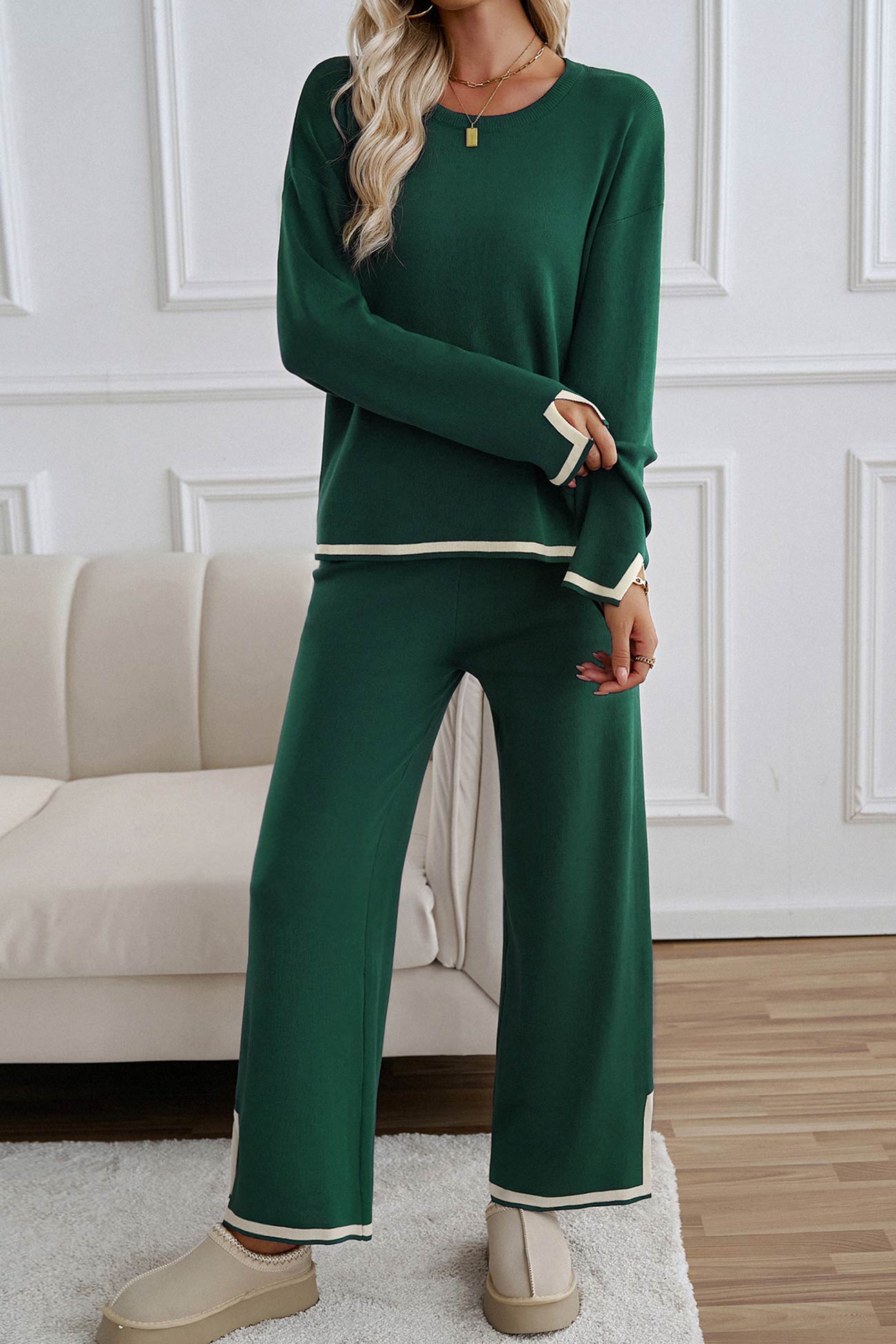 Contrast Slit Hem Knit Suits