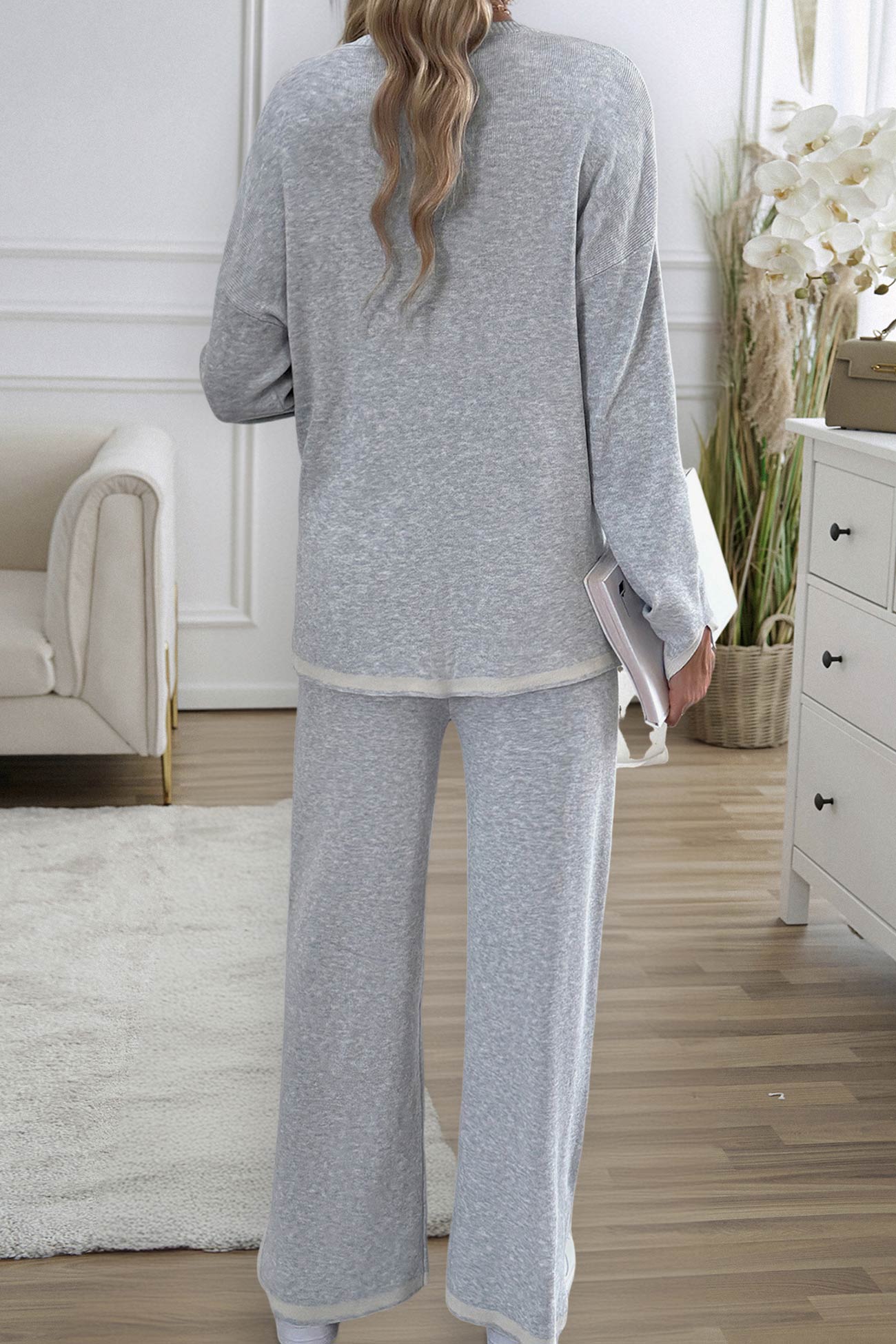 Contrast Slit Hem Knit Suits