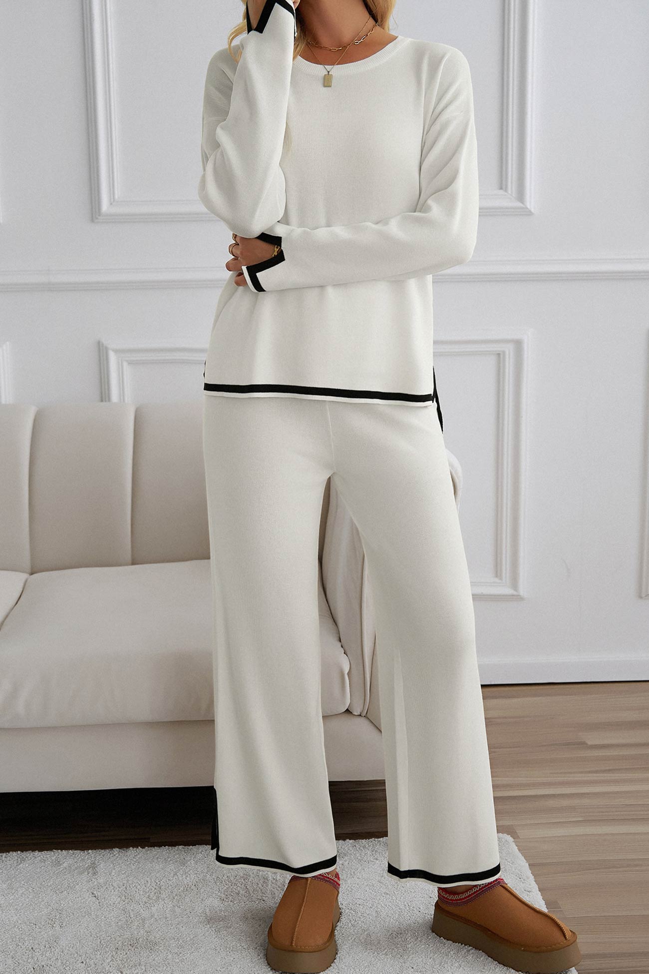 Contrast Slit Hem Knit Suits