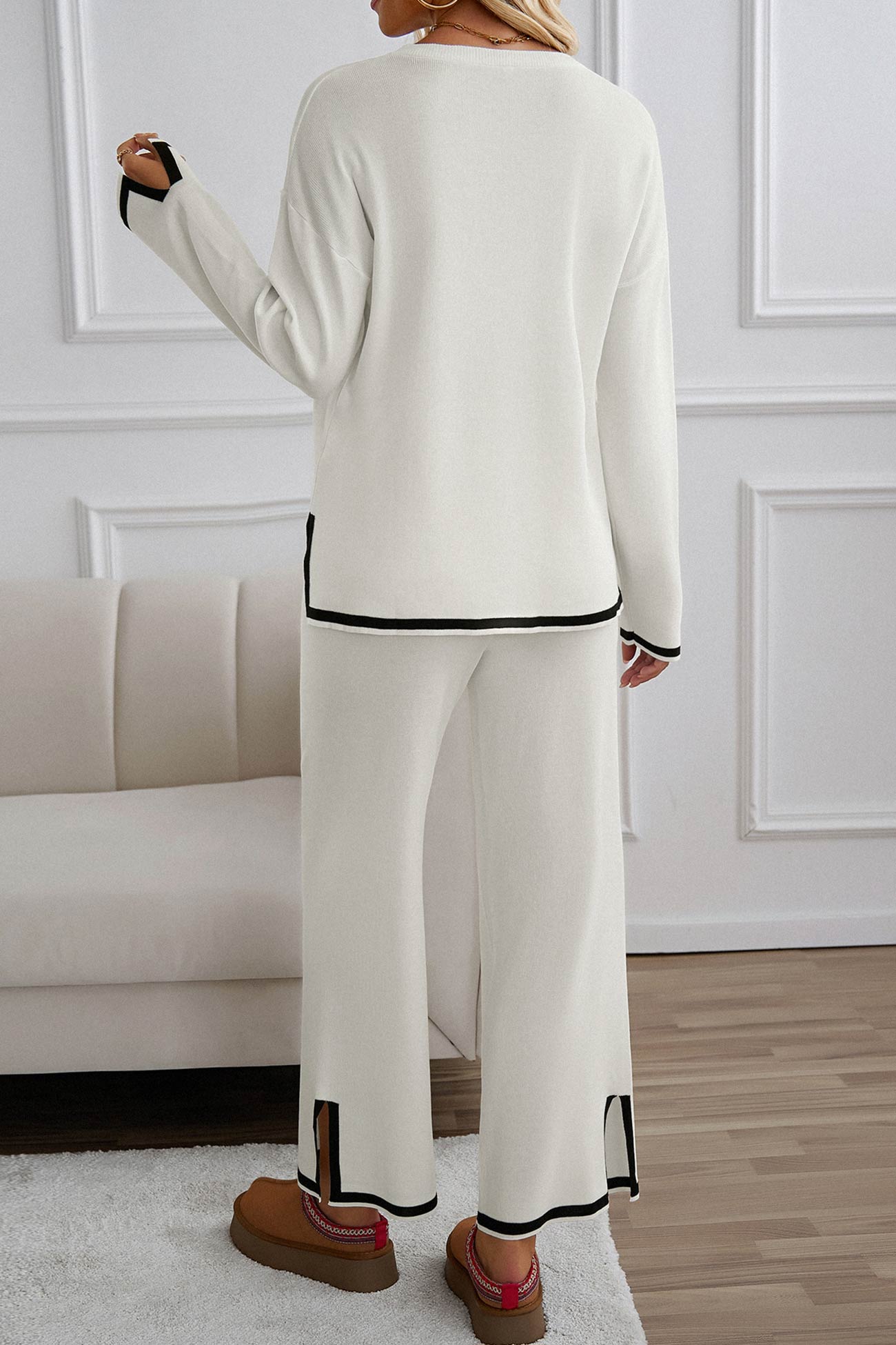 Contrast Slit Hem Knit Suits