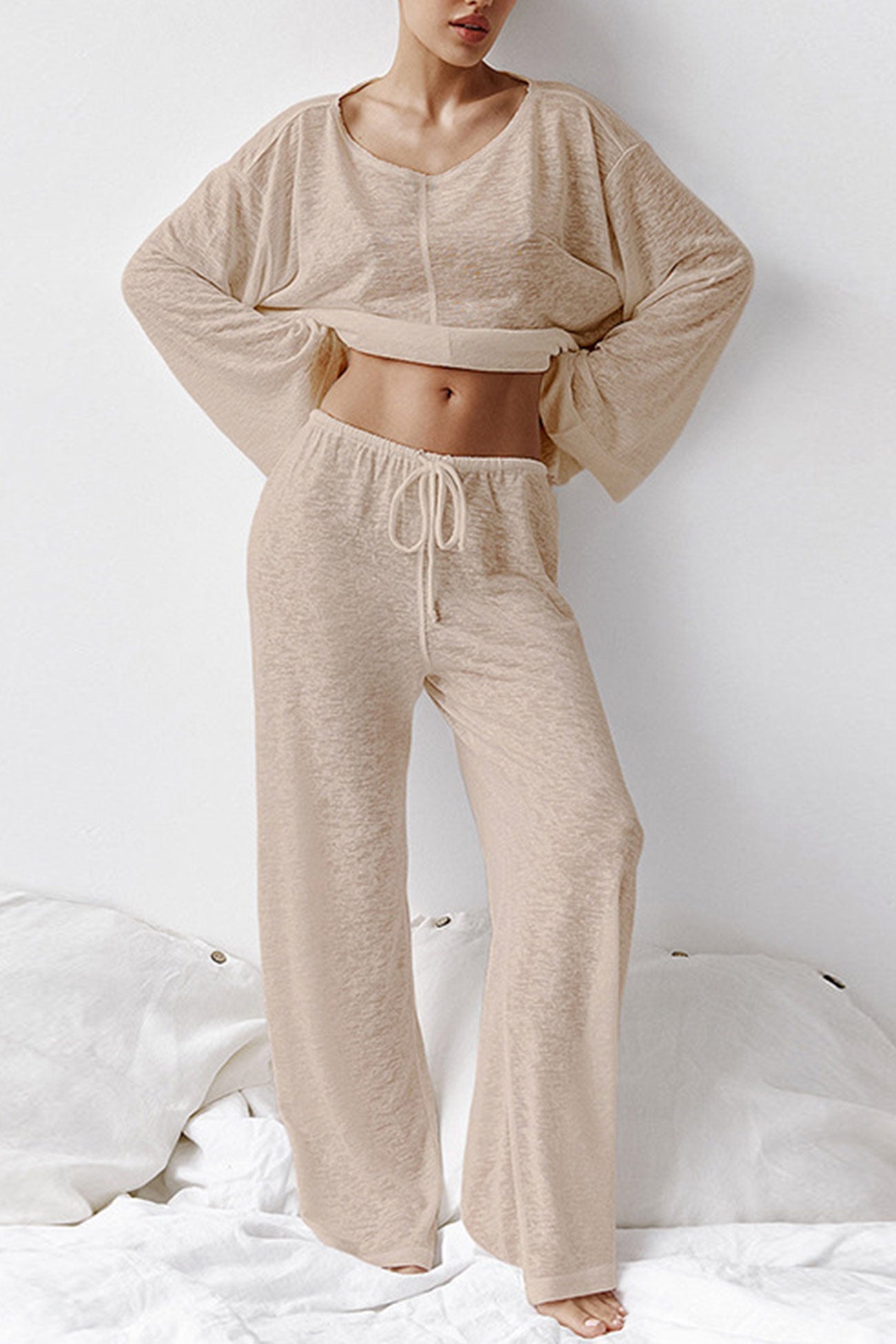 Crew Neck Long Flare Sleeve Loungewear