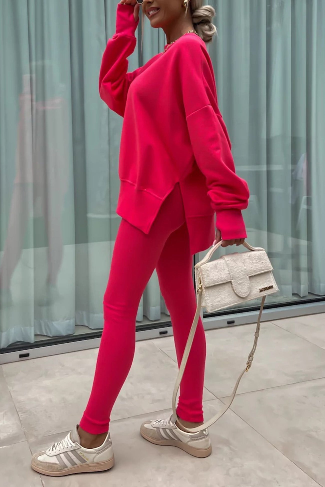 Crew Neck Slit Sweatshirt Legging Suits