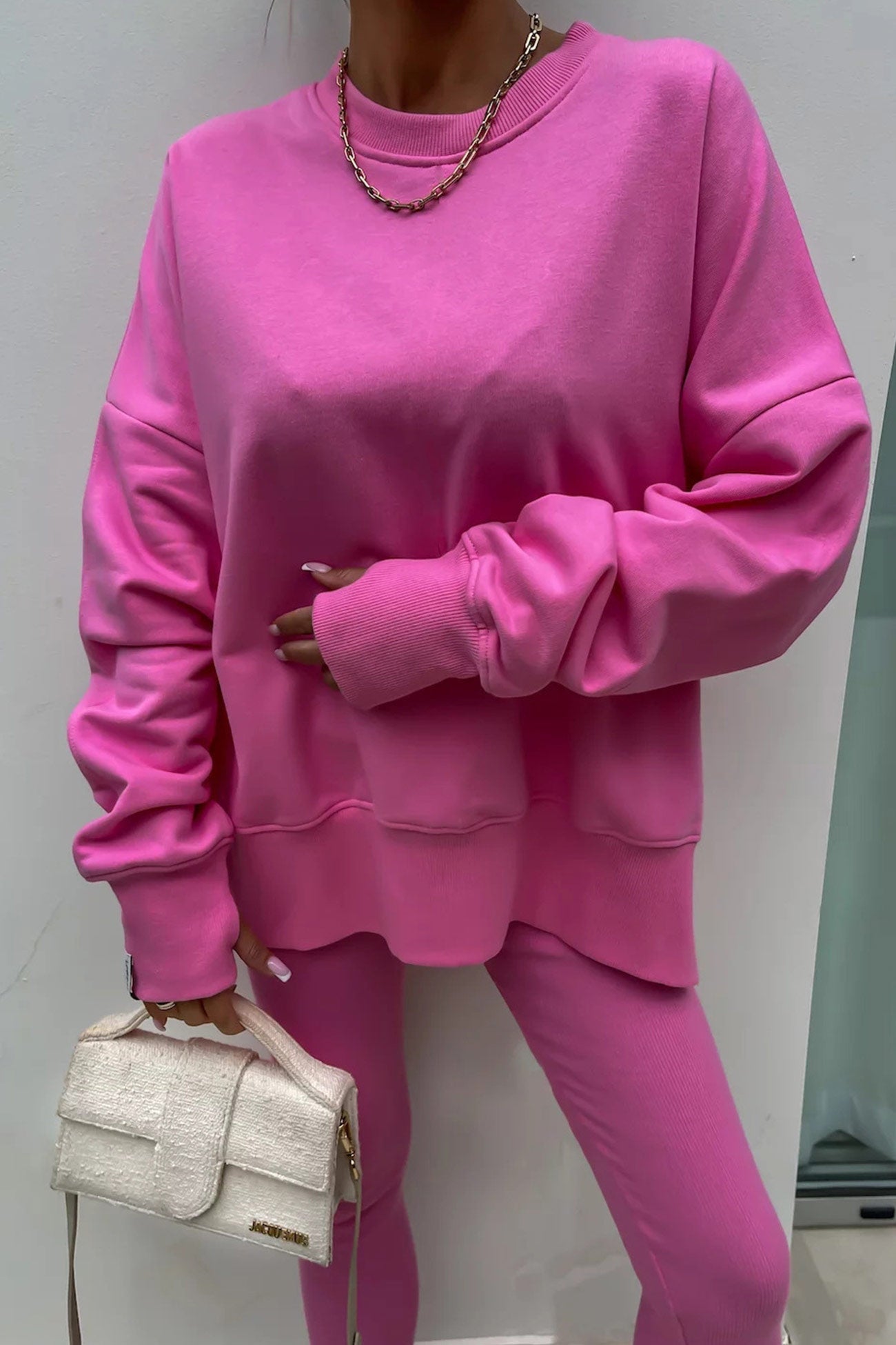 Crew Neck Slit Sweatshirt Legging Suits