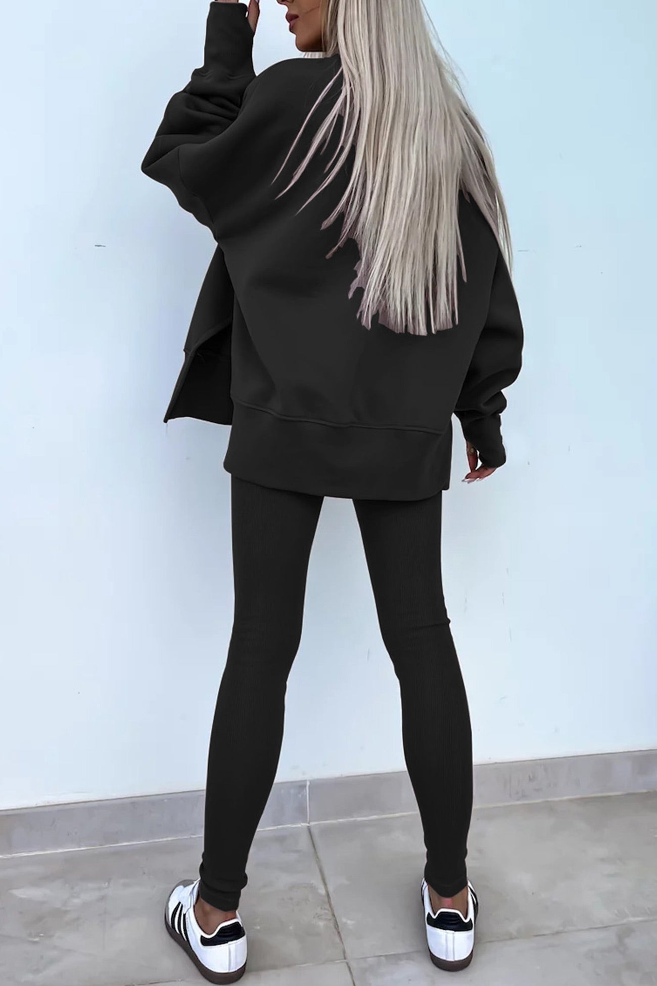 Crew Neck Slit Sweatshirt Legging Suits