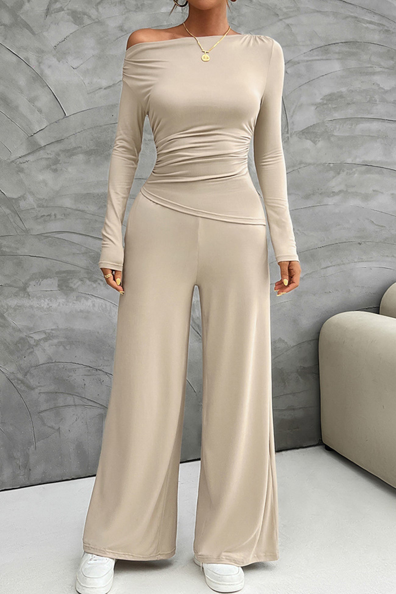 Drop Shoulder Tops Wide Leg Pants Set