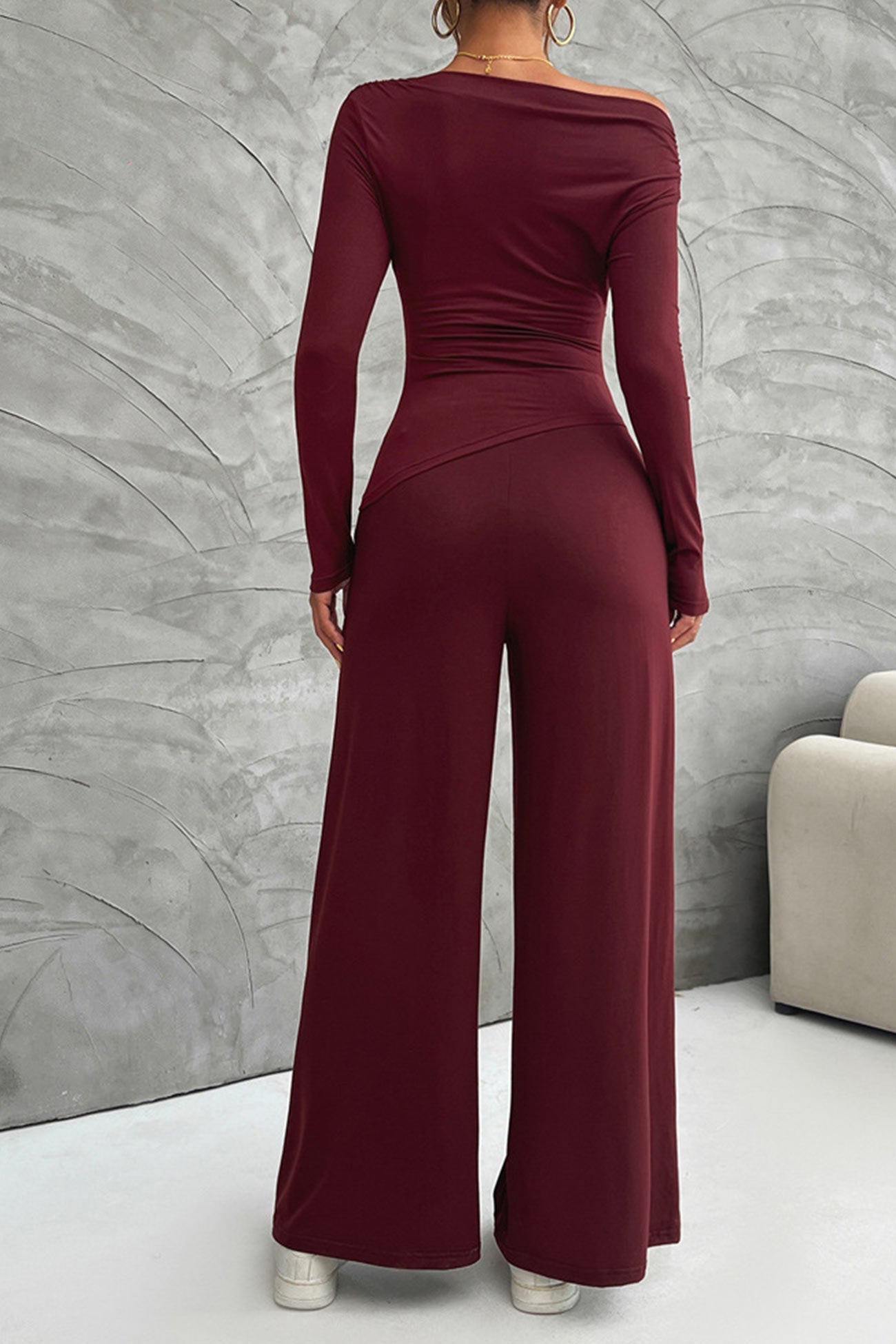 Drop Shoulder Tops Wide Leg Pants Set