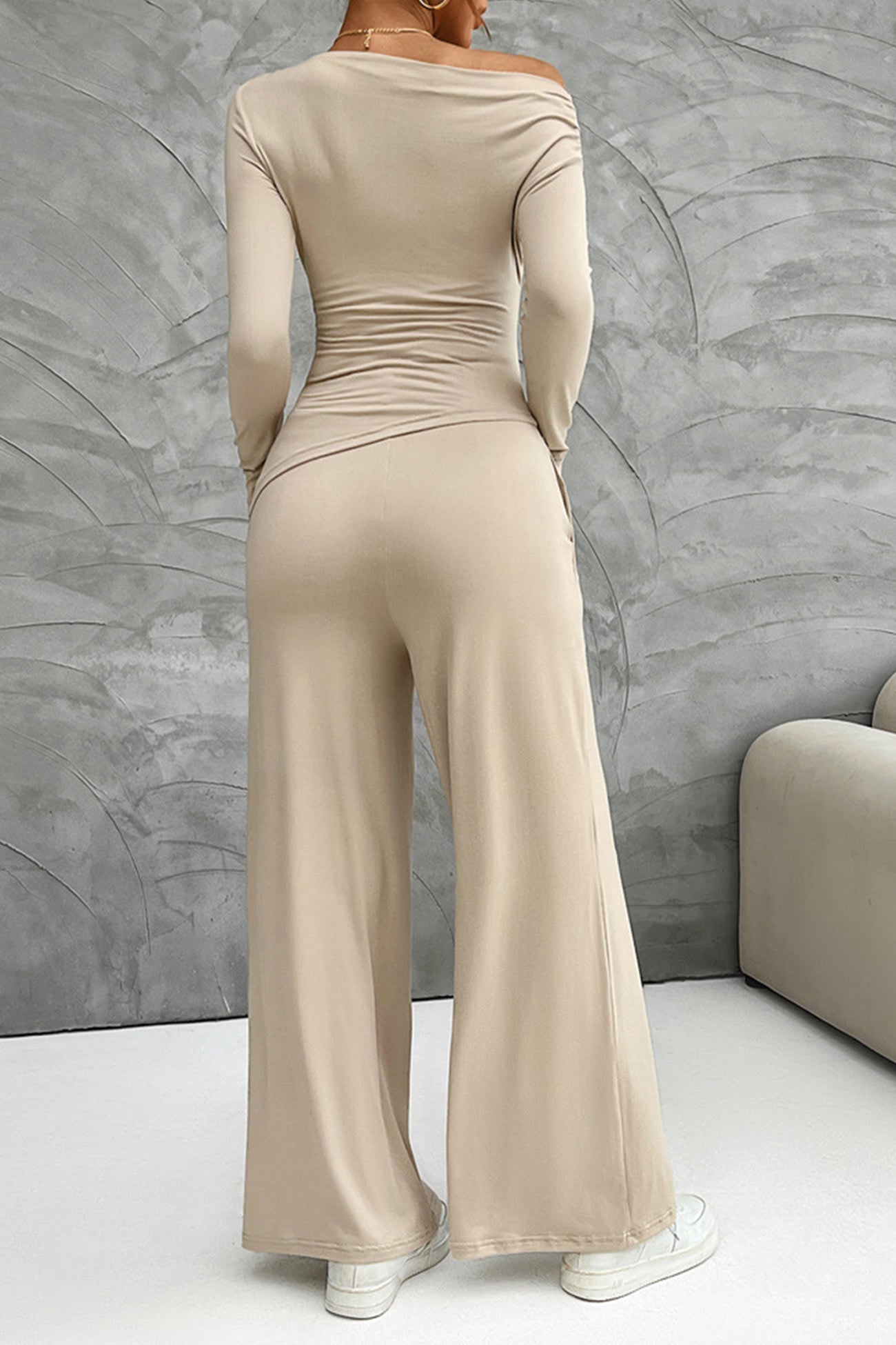 Drop Shoulder Tops Wide Leg Pants Set