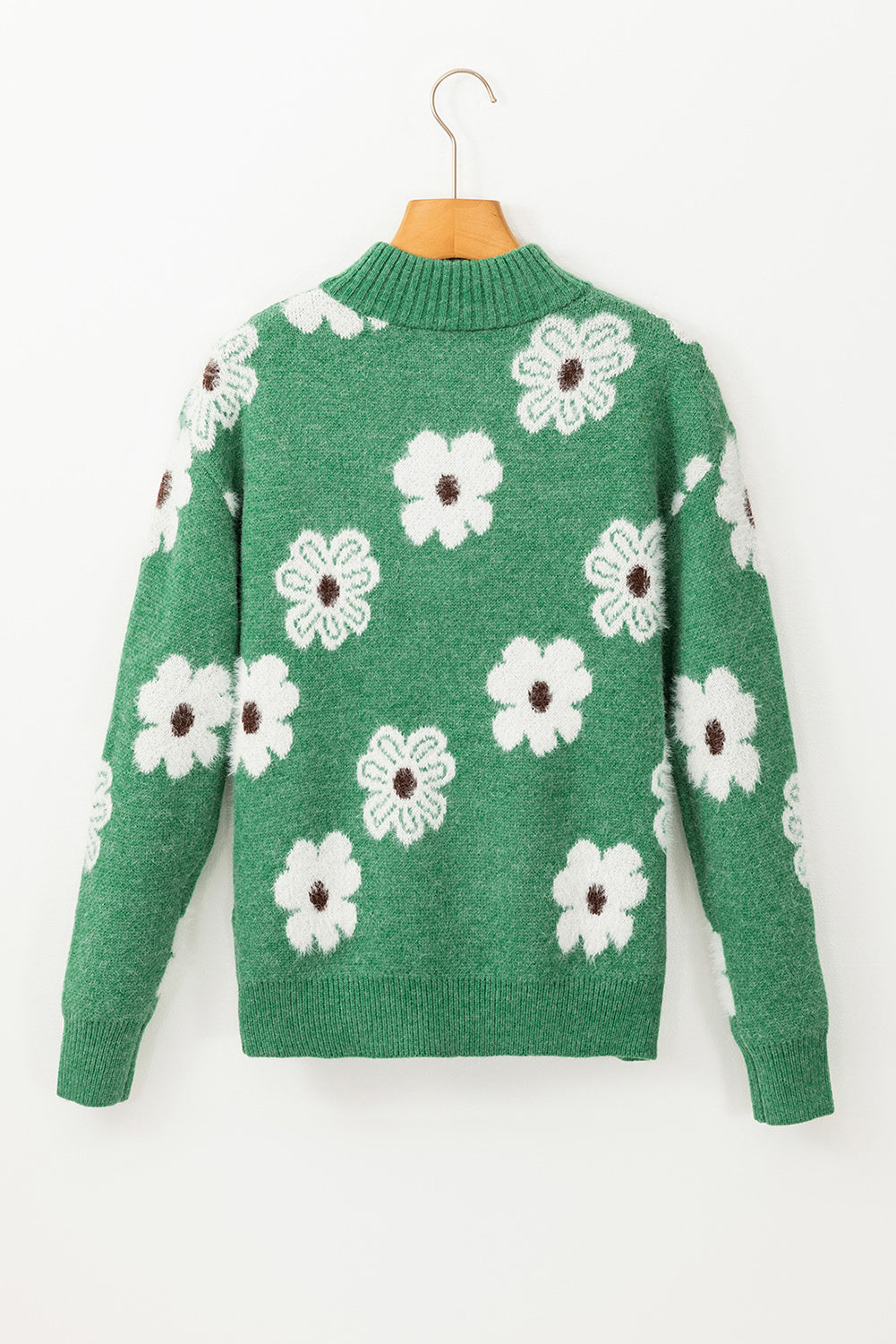 Floral Pattern Half Zip Drop Shoulder Sweater