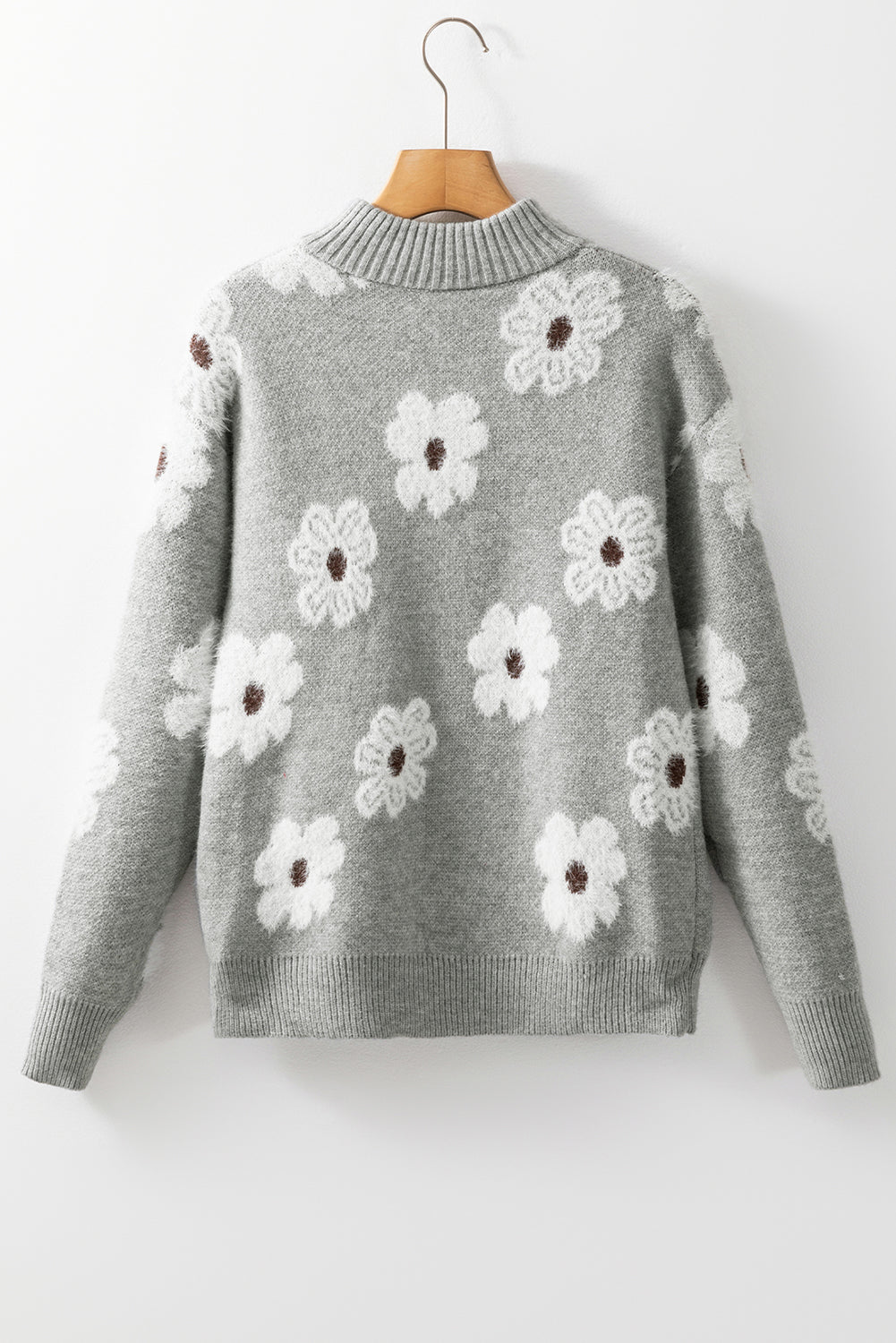 Floral Pattern Half Zip Drop Shoulder Sweater