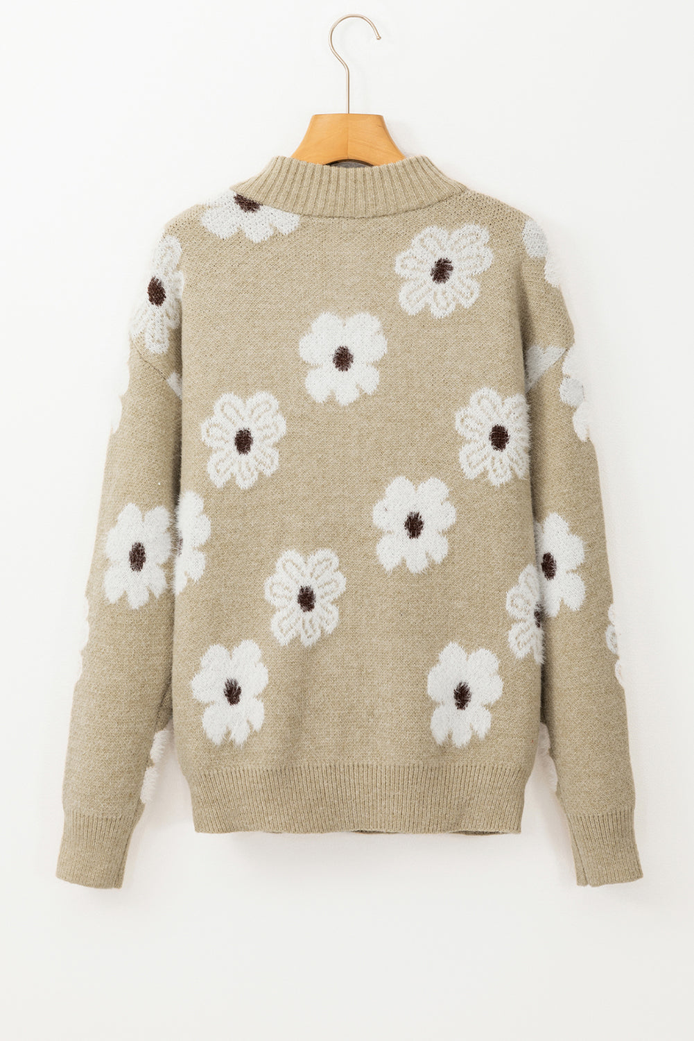 Floral Pattern Half Zip Drop Shoulder Sweater