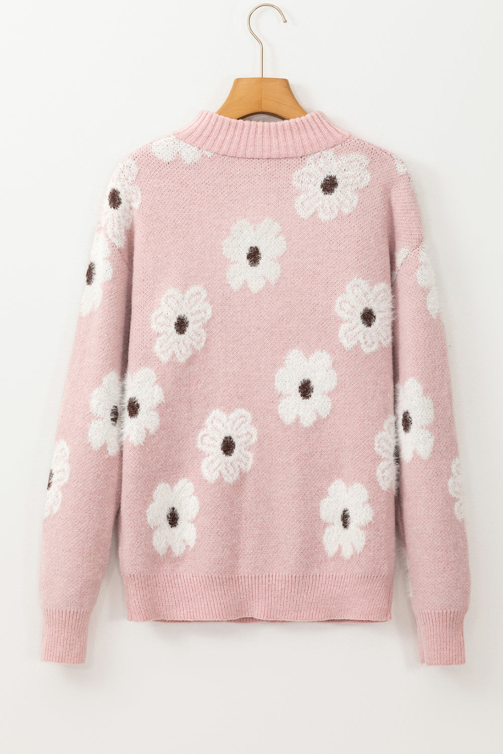 Floral Pattern Half Zip Drop Shoulder Sweater