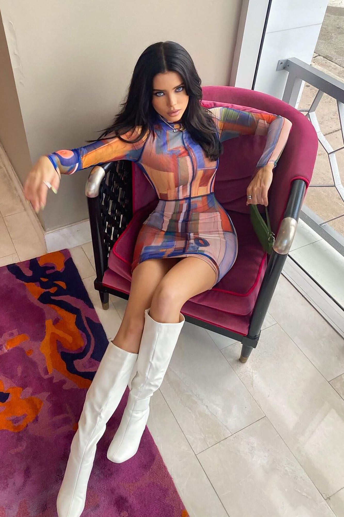 Mock Neck Long Sleeve Mesh Mini Dress