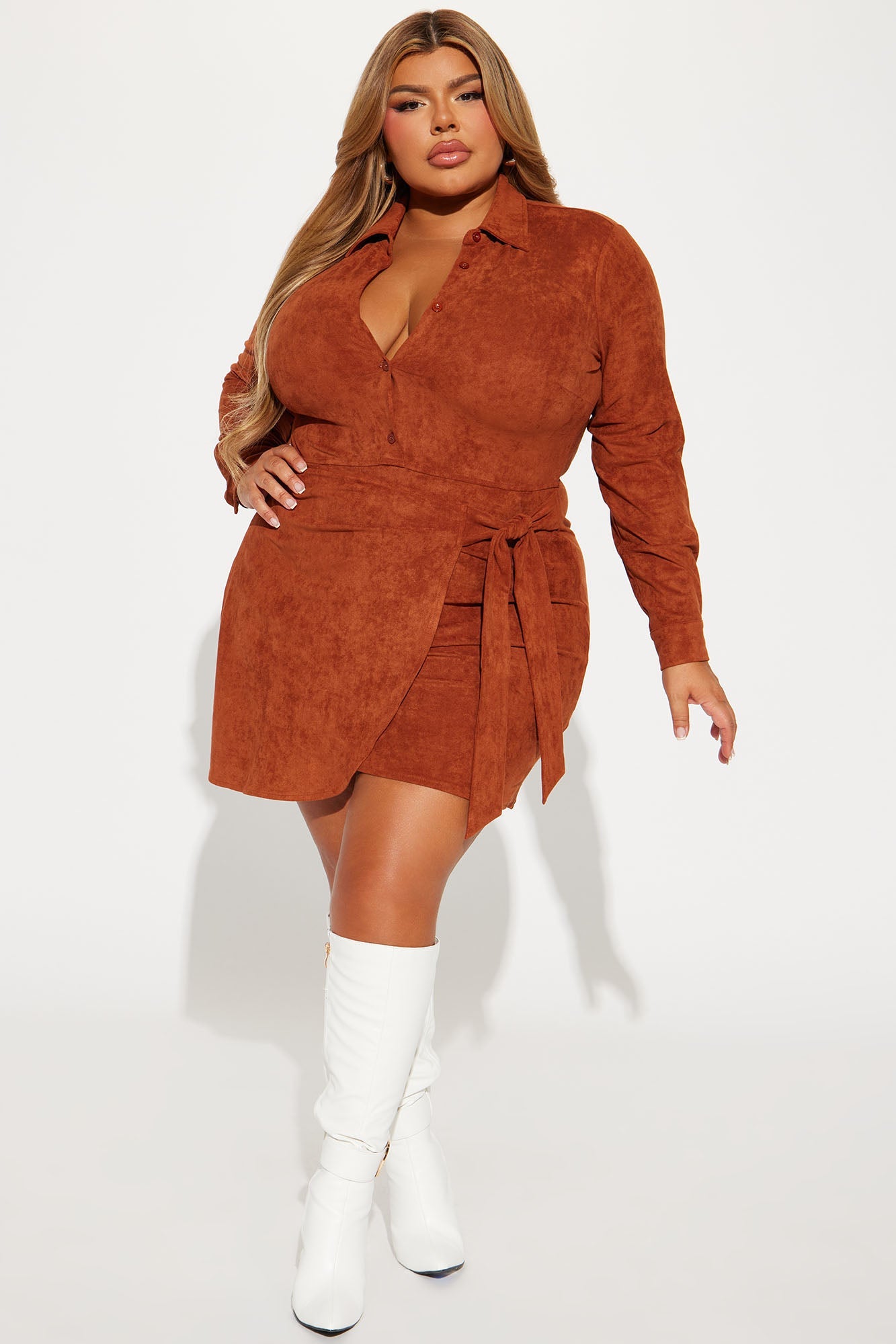 Button Front Side Tie Mini Shirt Dress