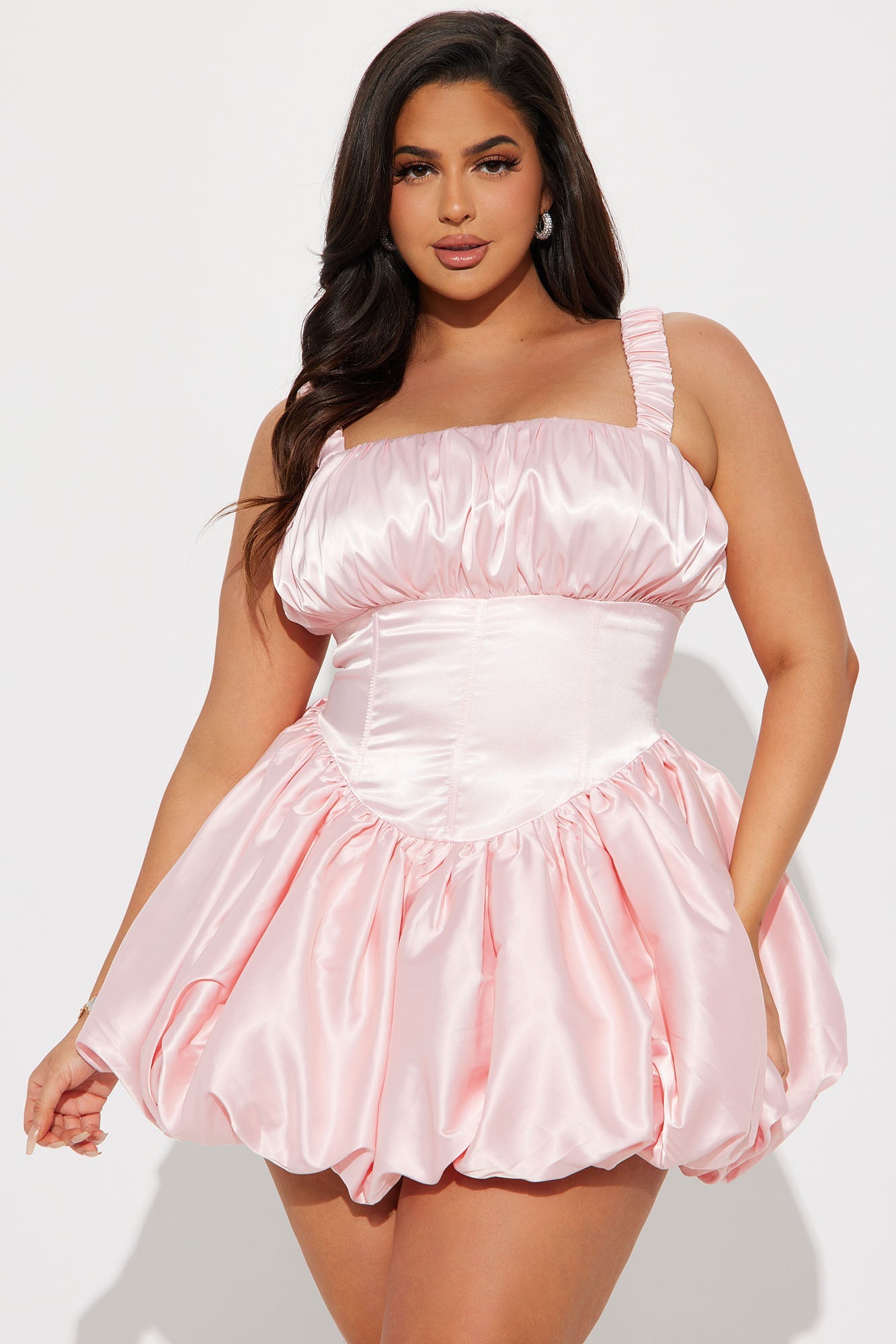 Satin Bubble Side Zipper Mini Dress