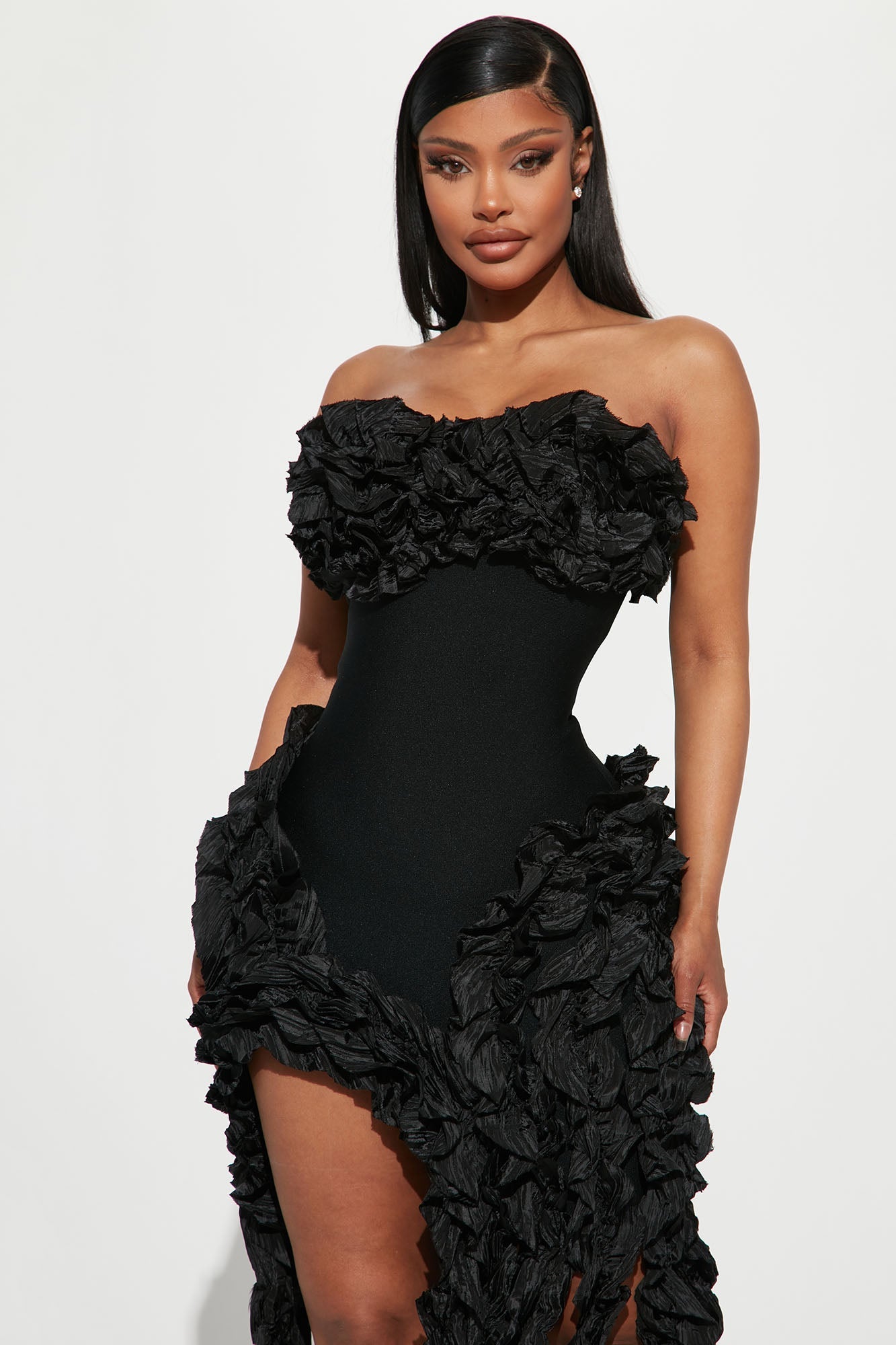 High Slit Bandage Ruffle Mini Dress