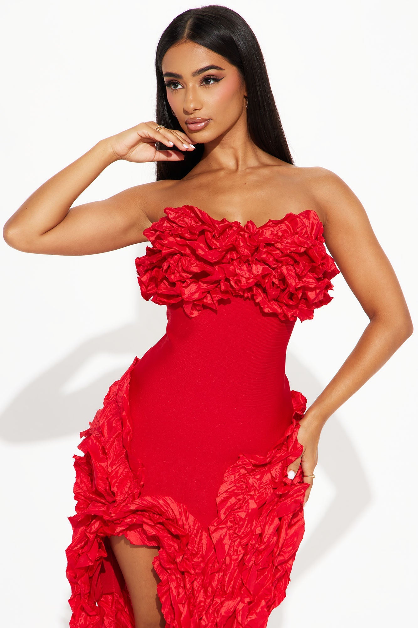 High Slit Bandage Ruffle Mini Dress