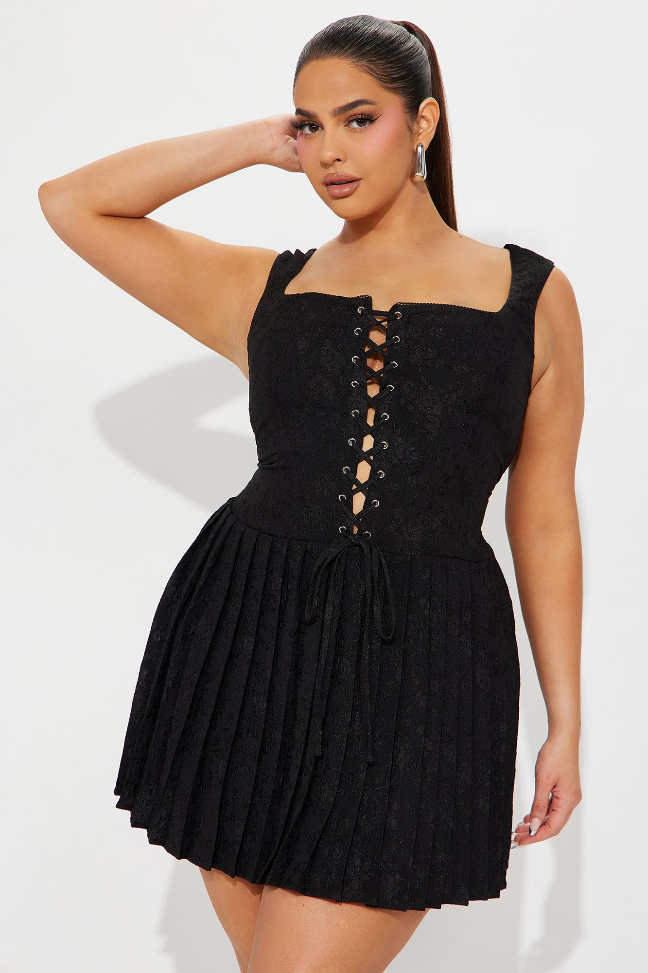 Jacquard Square Neckline Mini Dress