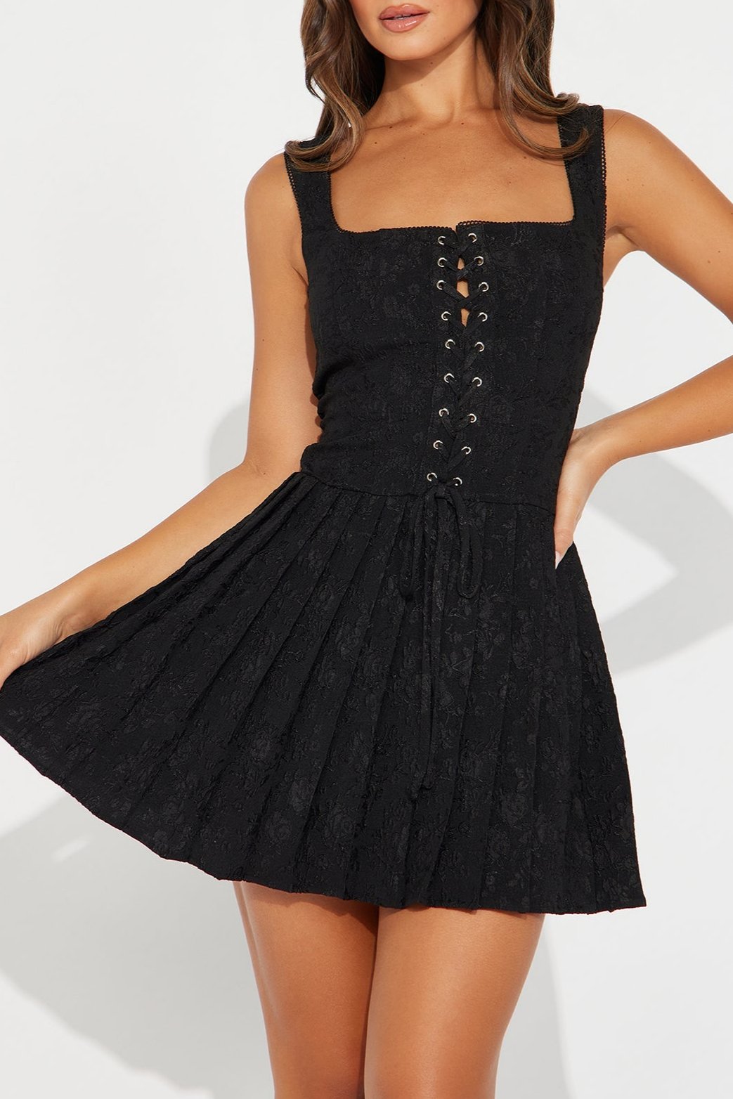 Jacquard Square Neckline Mini Dress