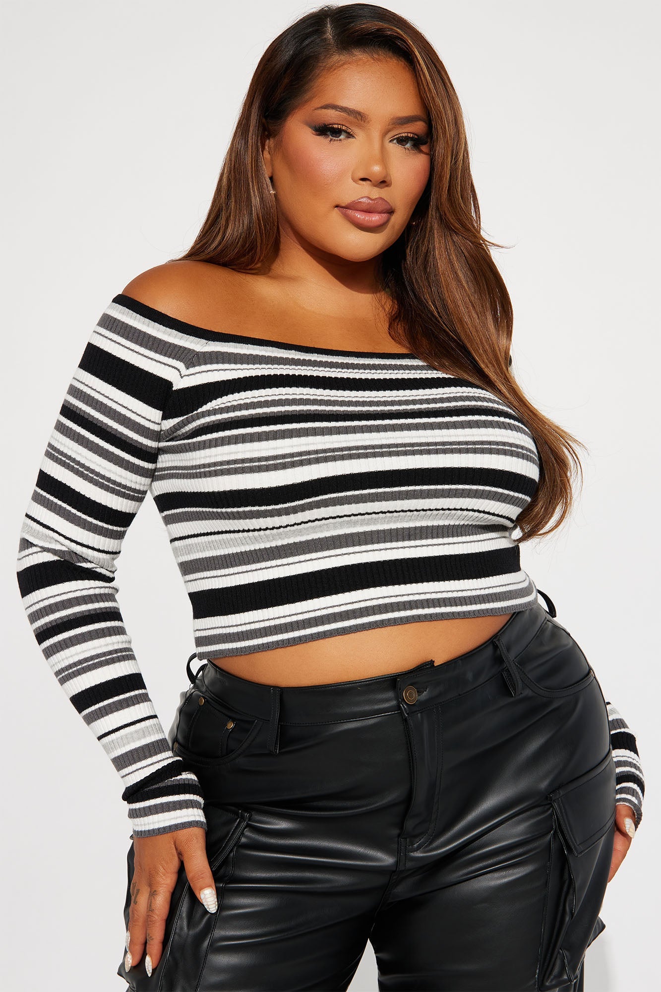 Off Shoulder Striped Croped Sweater