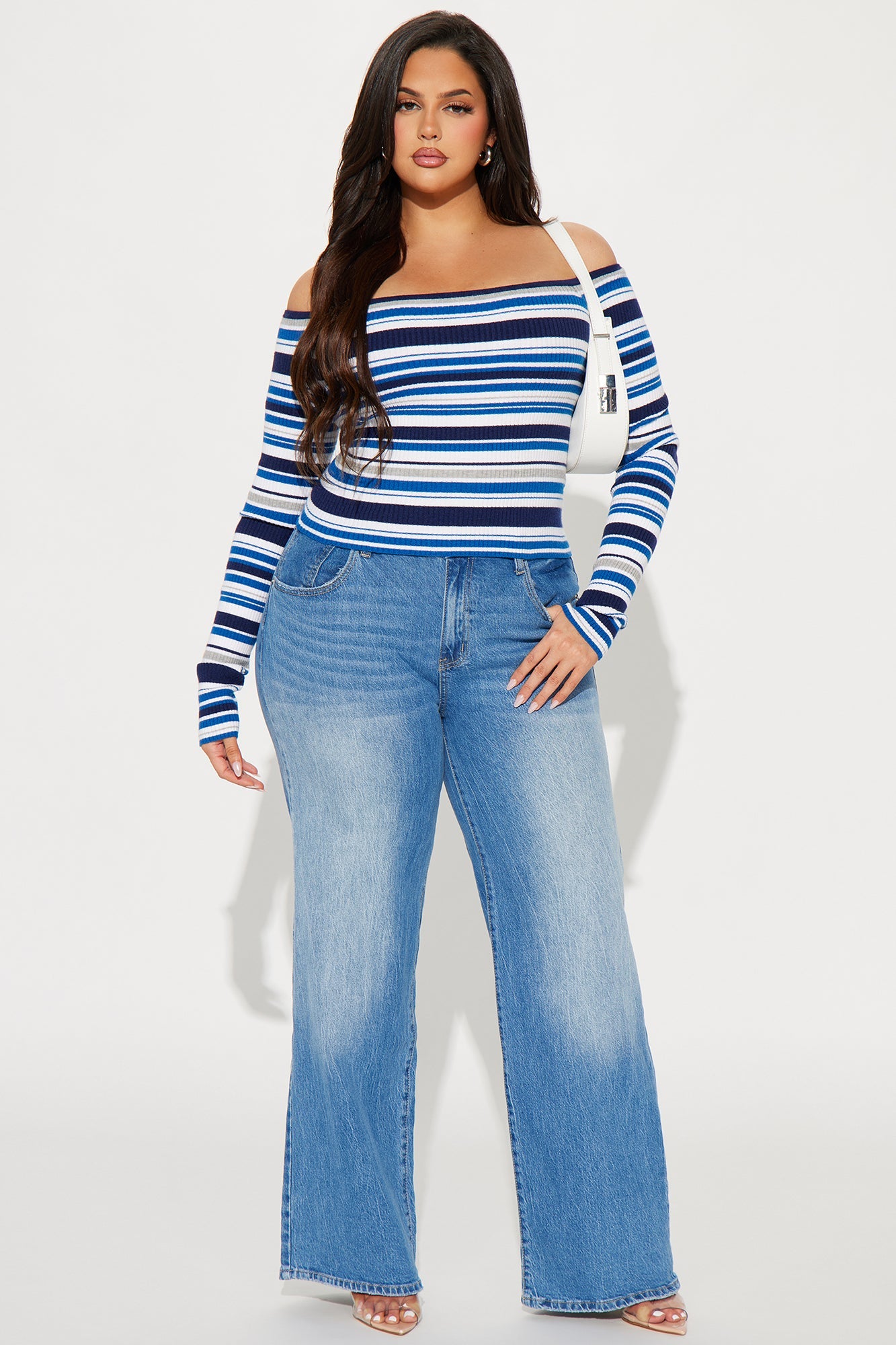 Off Shoulder Striped Croped Sweater