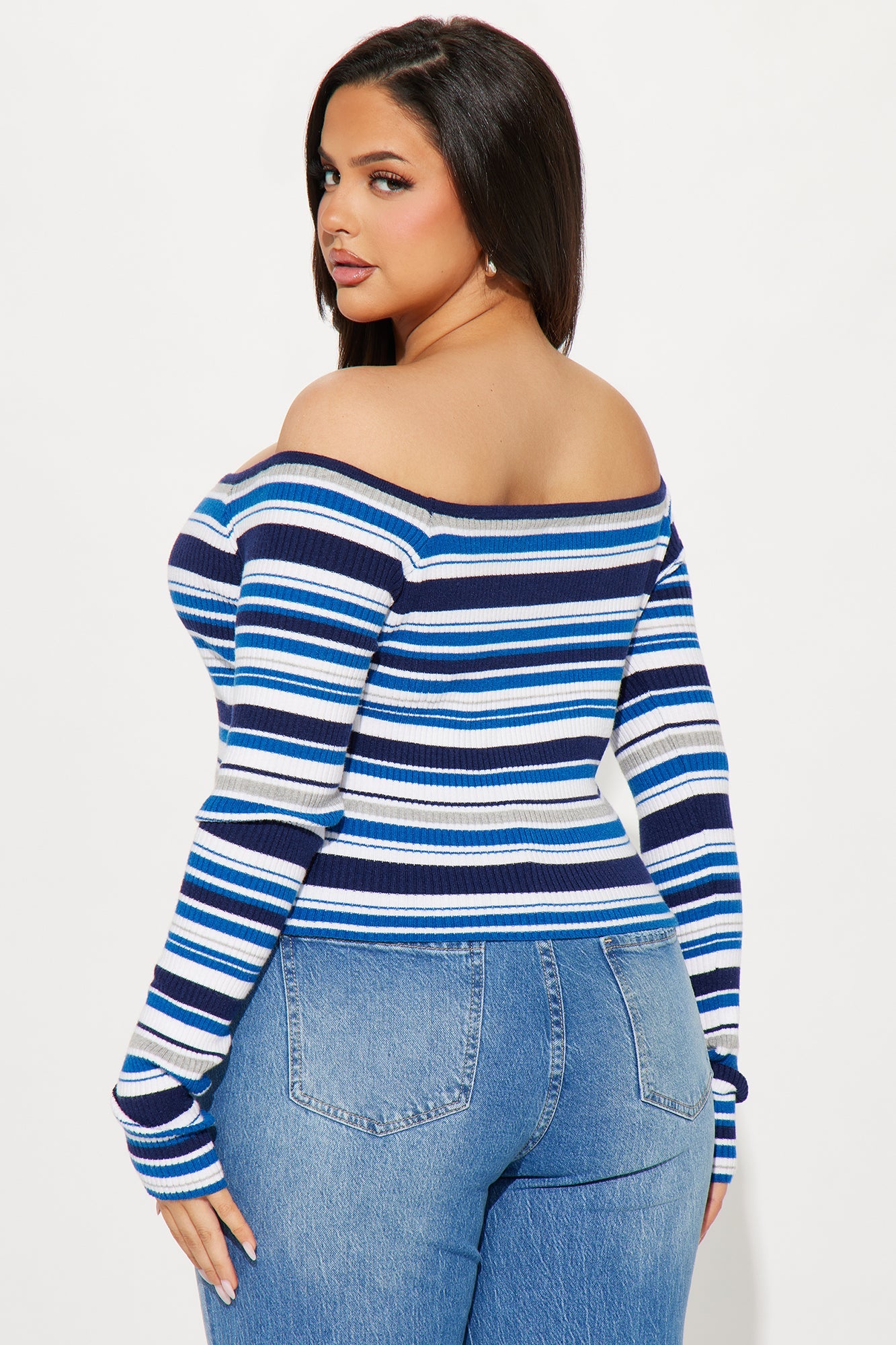 Off Shoulder Striped Croped Sweater