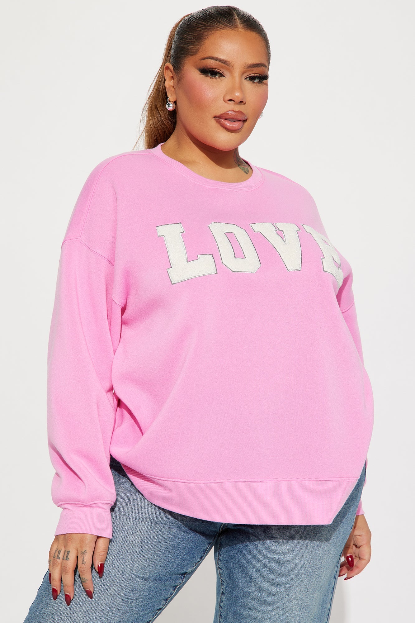 Love Embroidered Crew Neck Sweatshirt