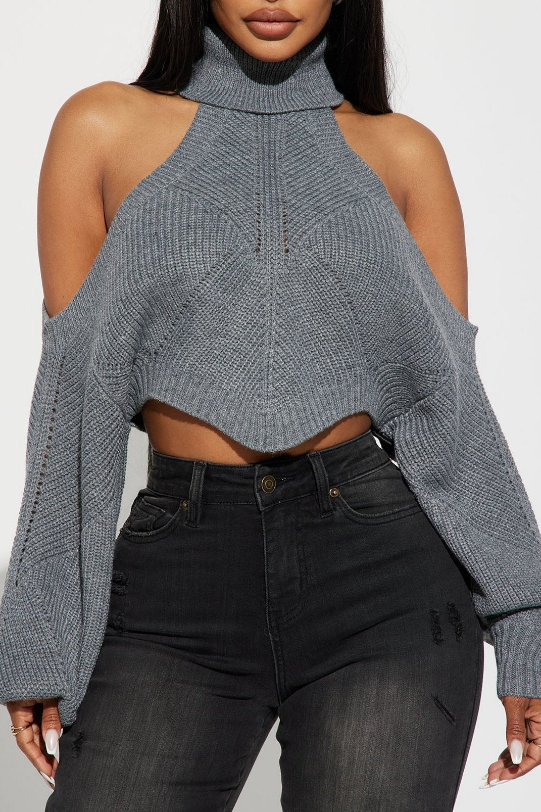 Balloon Sleeve Cold Shoulder Sweater