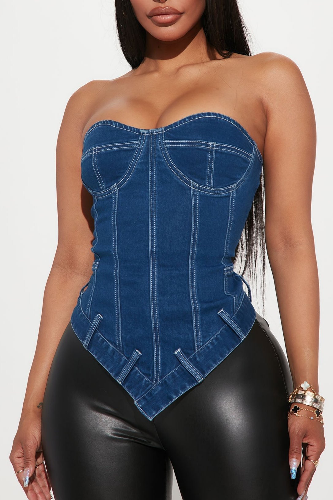 High Asymmetrical Denim Corset Top