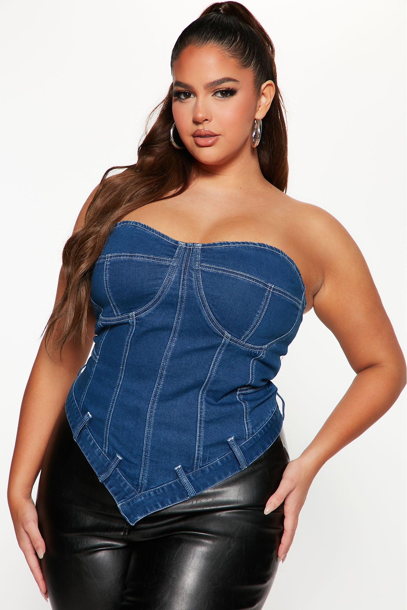 High Asymmetrical Denim Corset Top