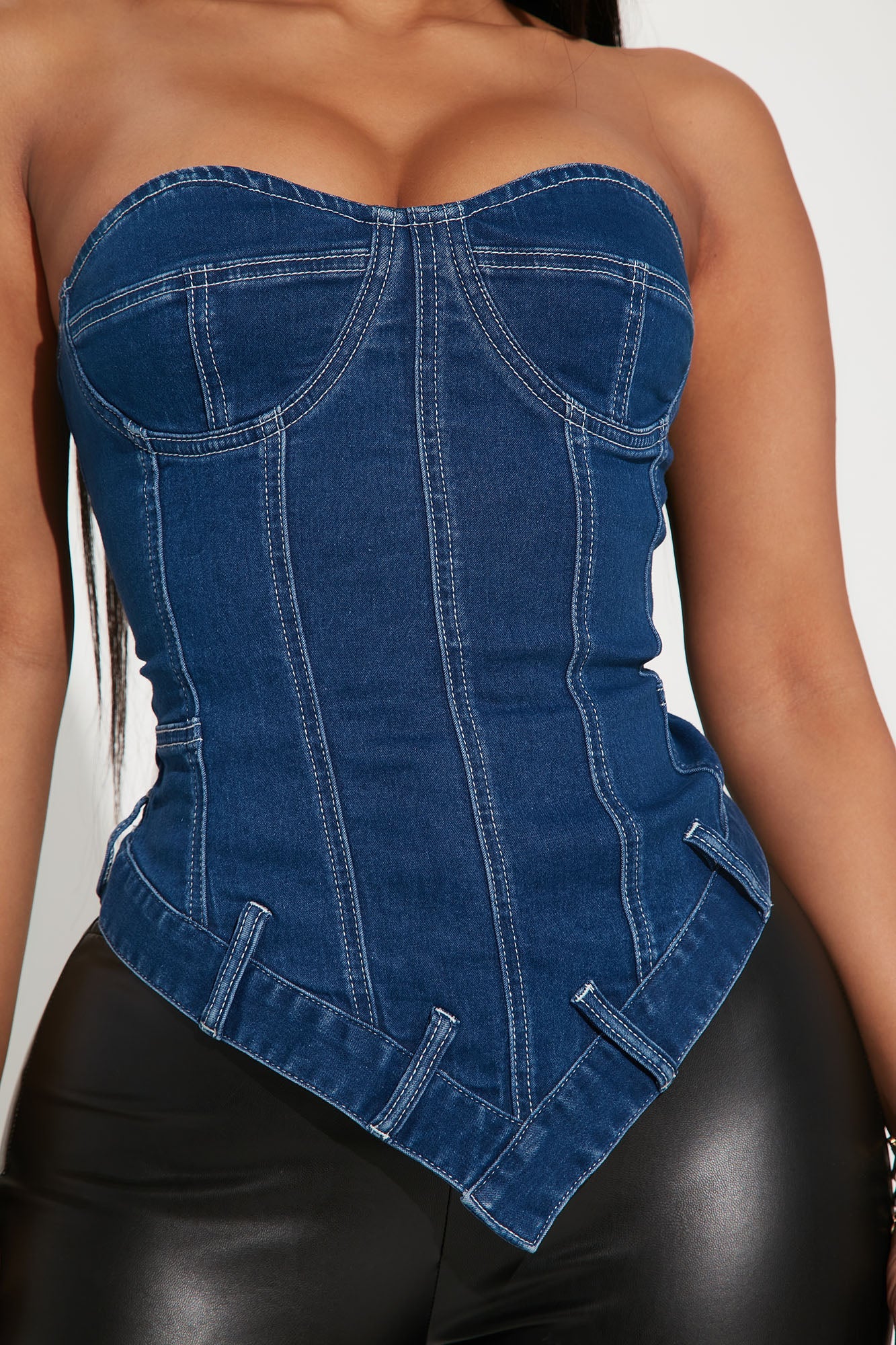 High Asymmetrical Denim Corset Top