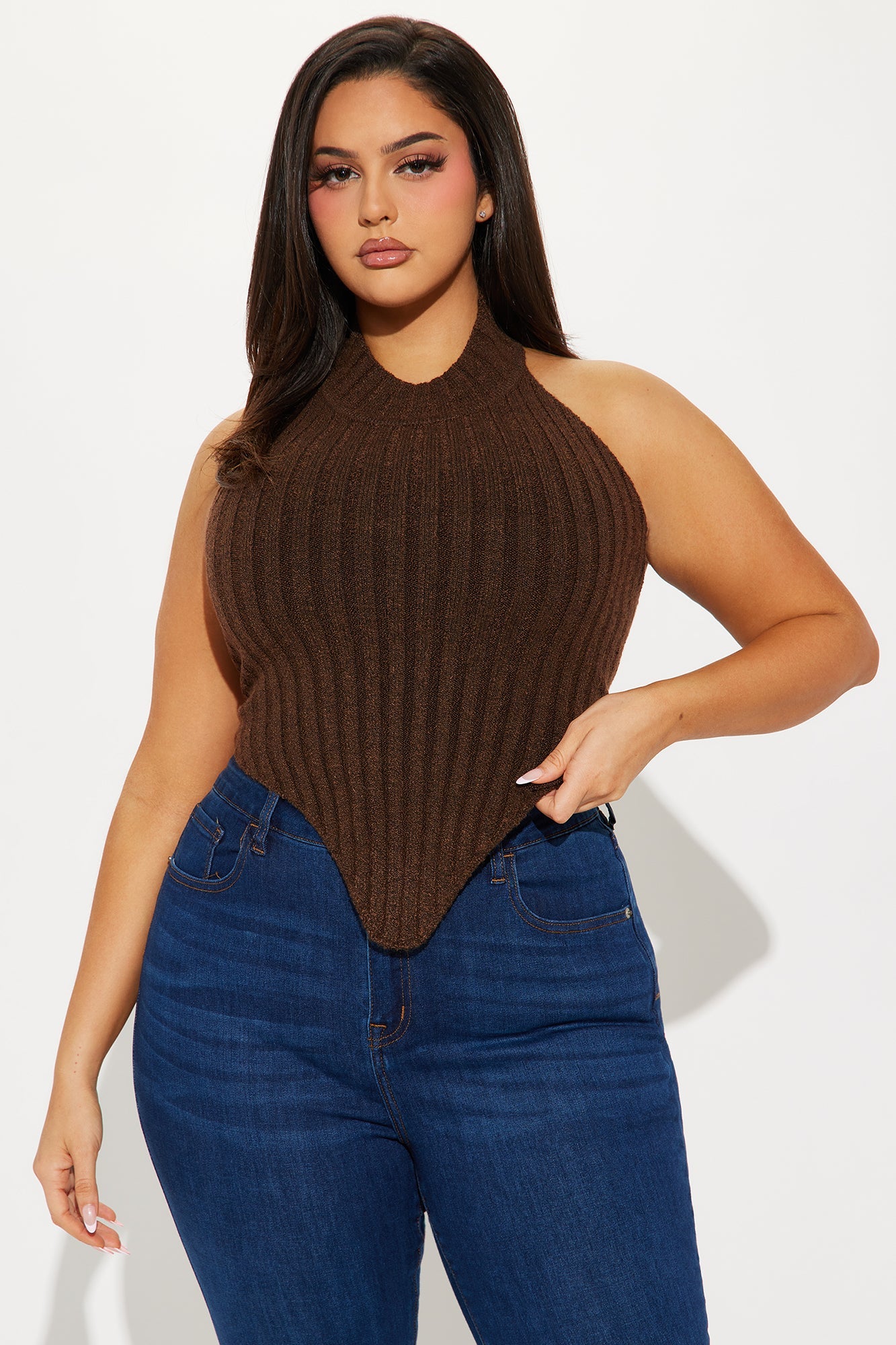 Mock Neck Sleeveless Sweater Top