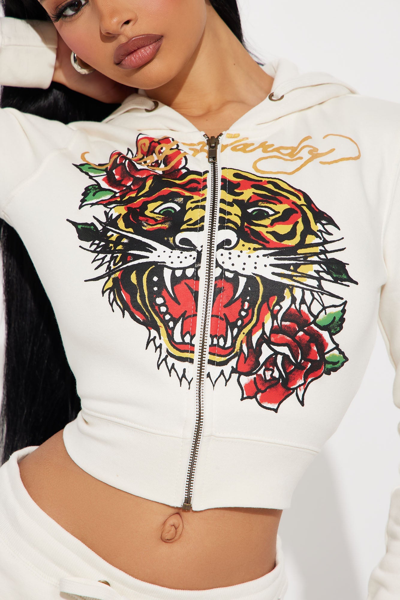 Tiger Head Zip Front Hoodie Set