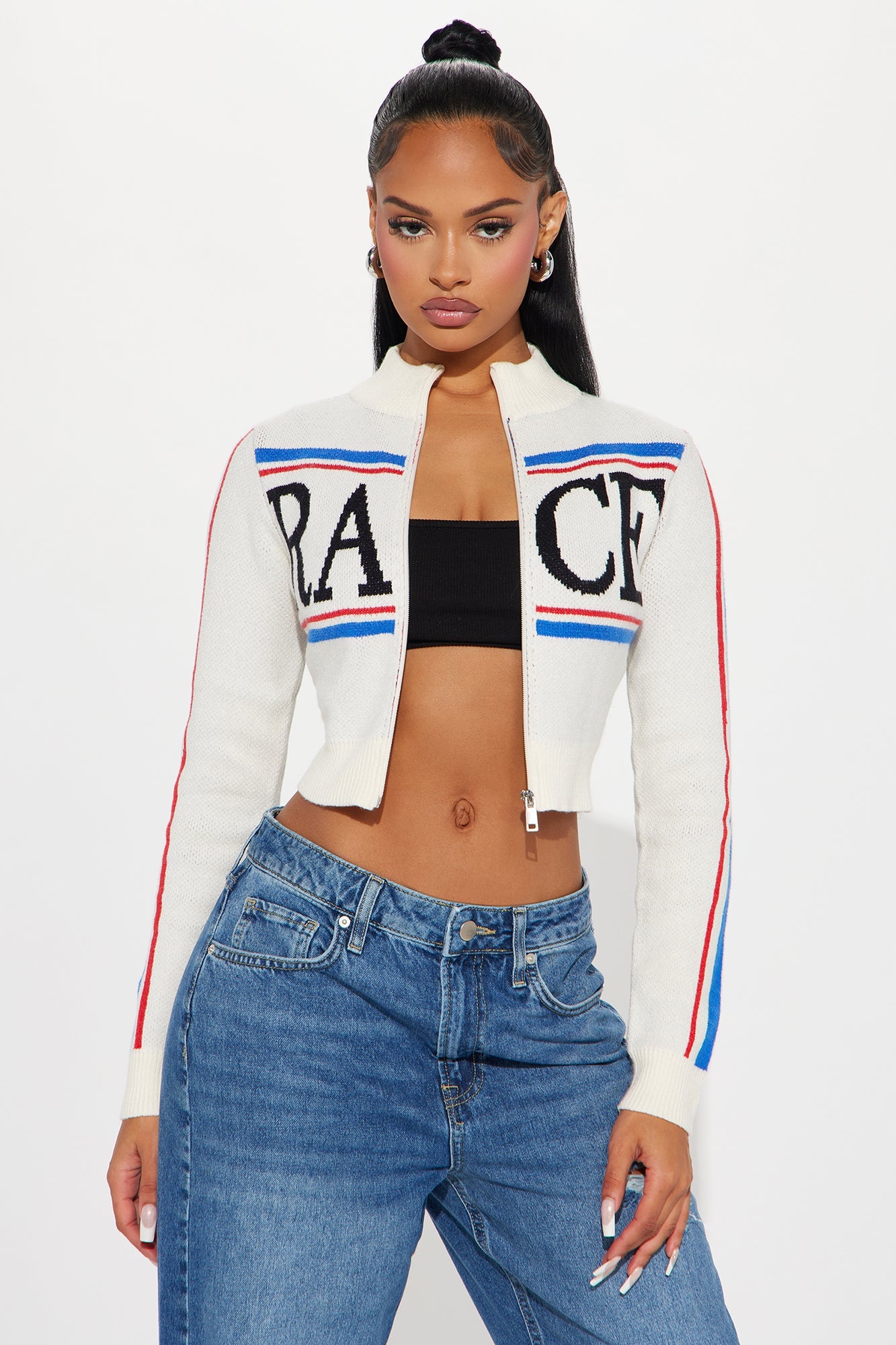 Mock Neck Front Zipper Cropped Cardigan