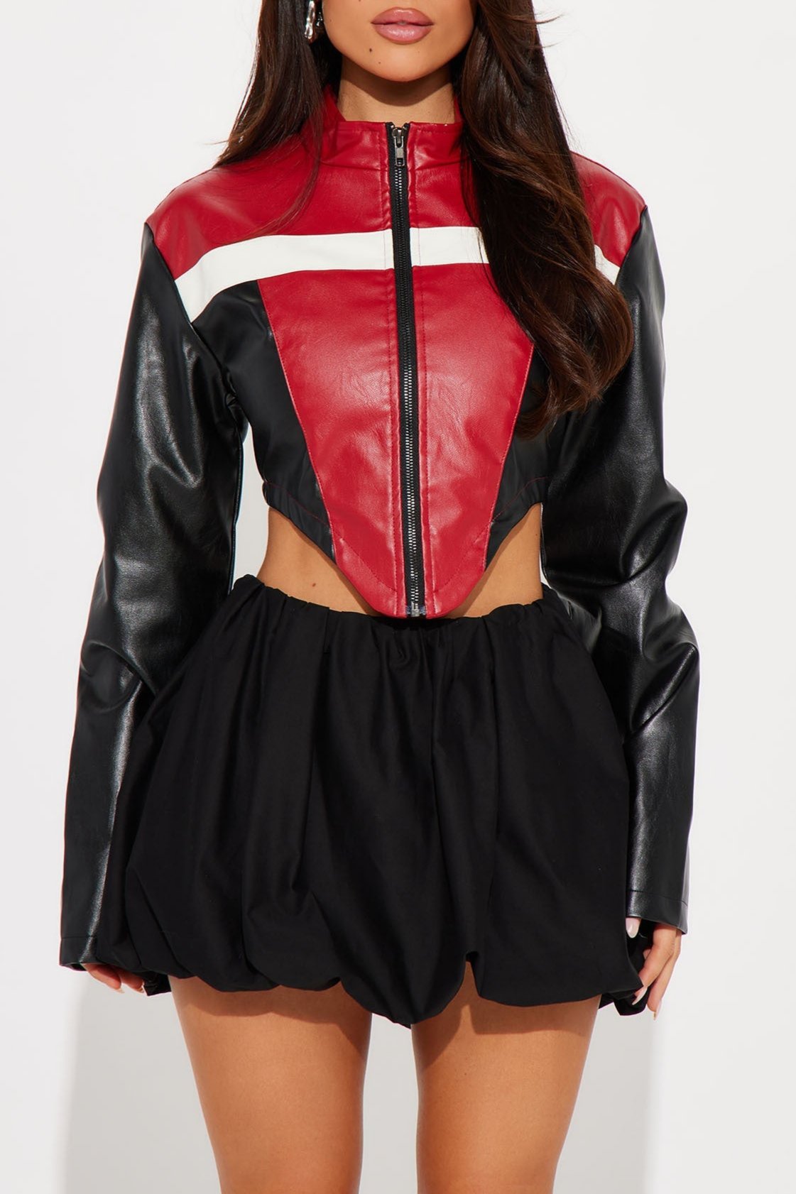 Colorblock Faux Leather Jacket