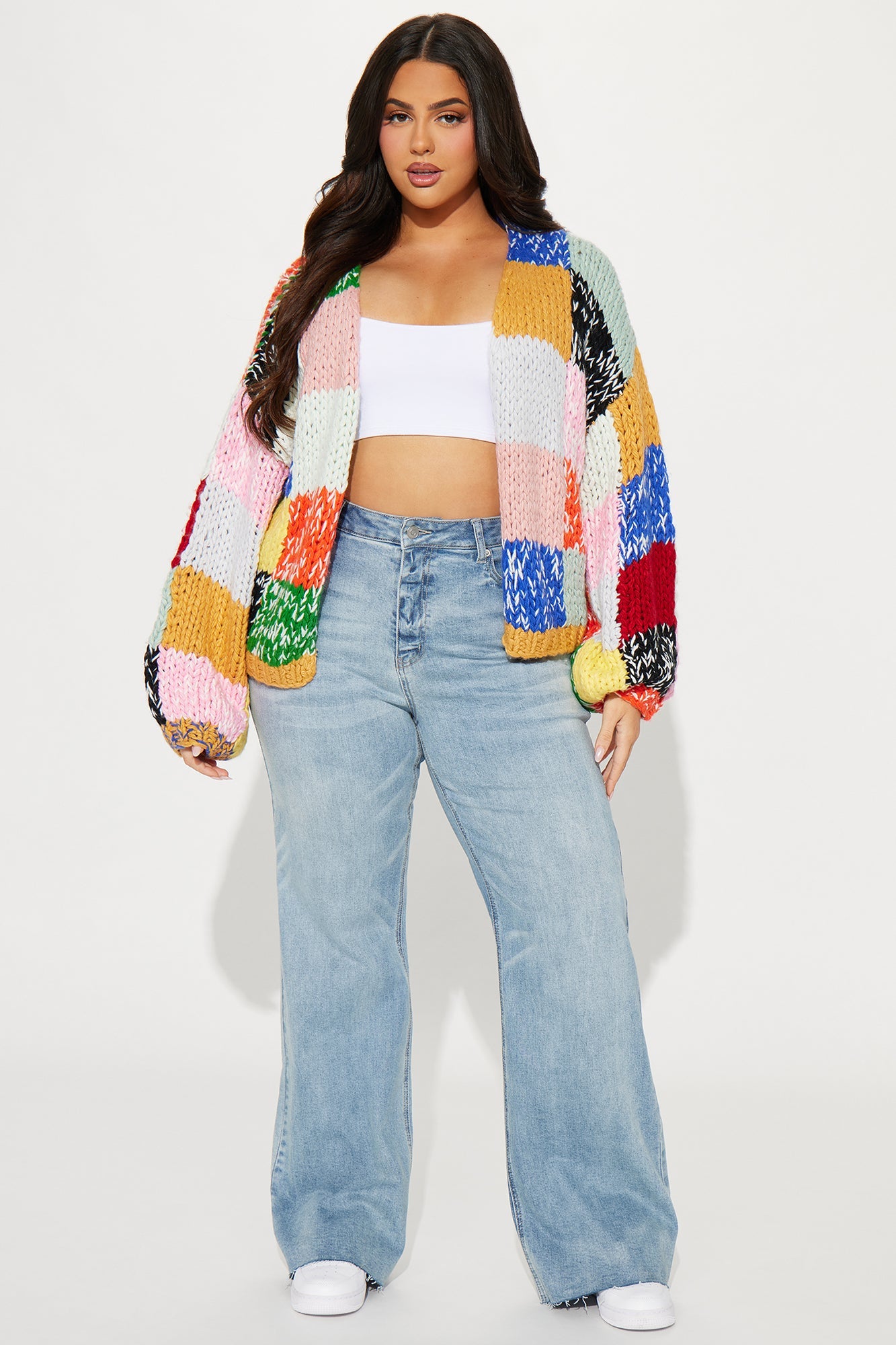 Multi Color Open Front Knit Cardigan