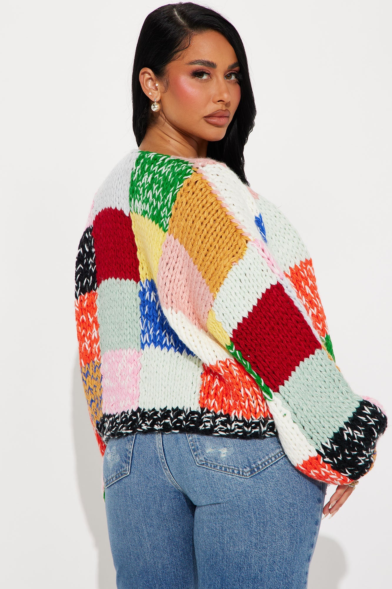 Multi Color Open Front Knit Cardigan