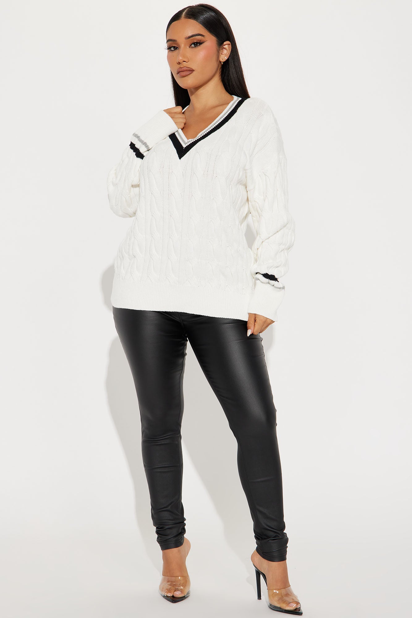 V Neck Long Sleeve Knit Sweater