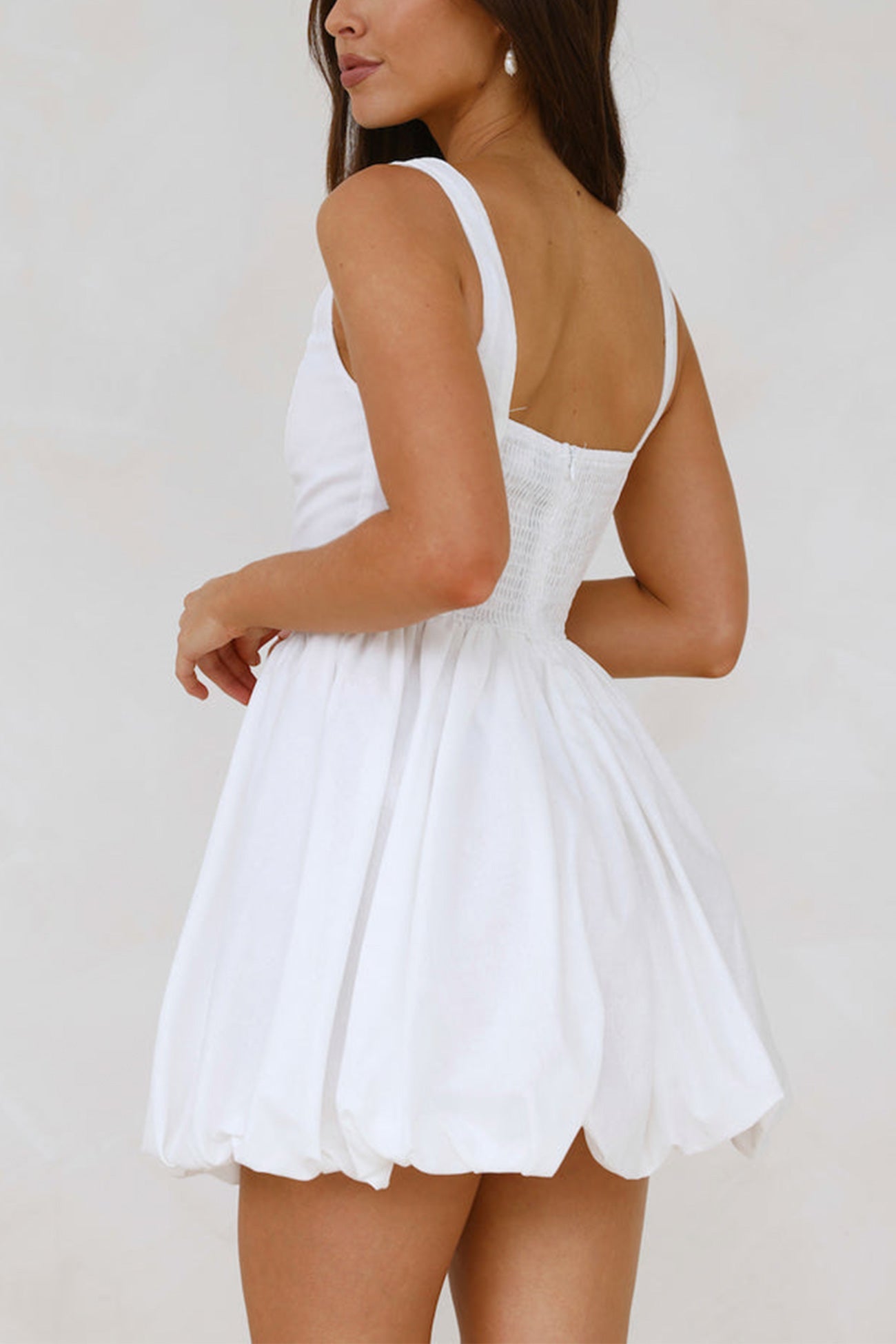 Fishbone Waist Cinched White Mini Dress