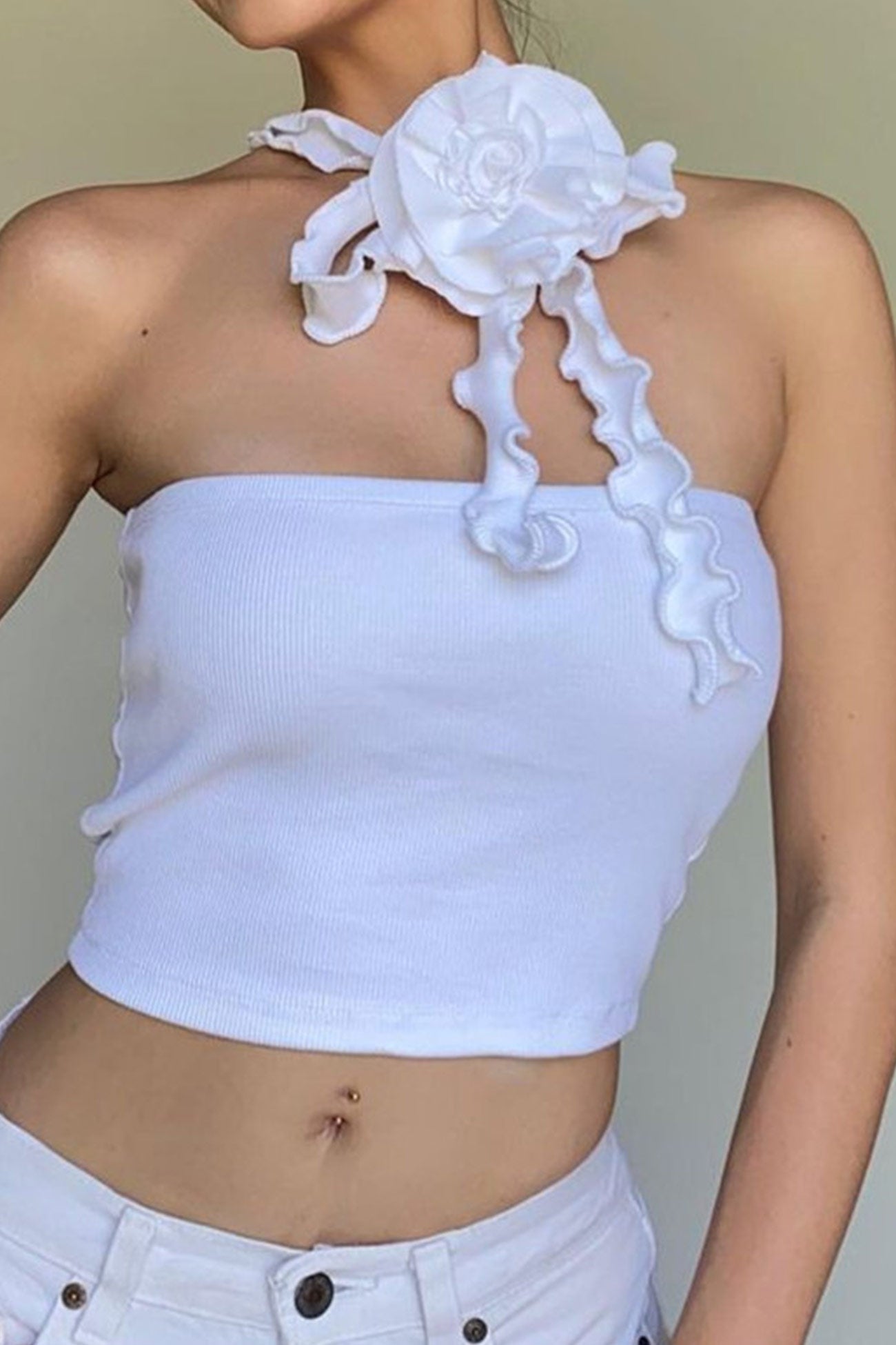 Floral Streamers Halter Strapless Crop Top