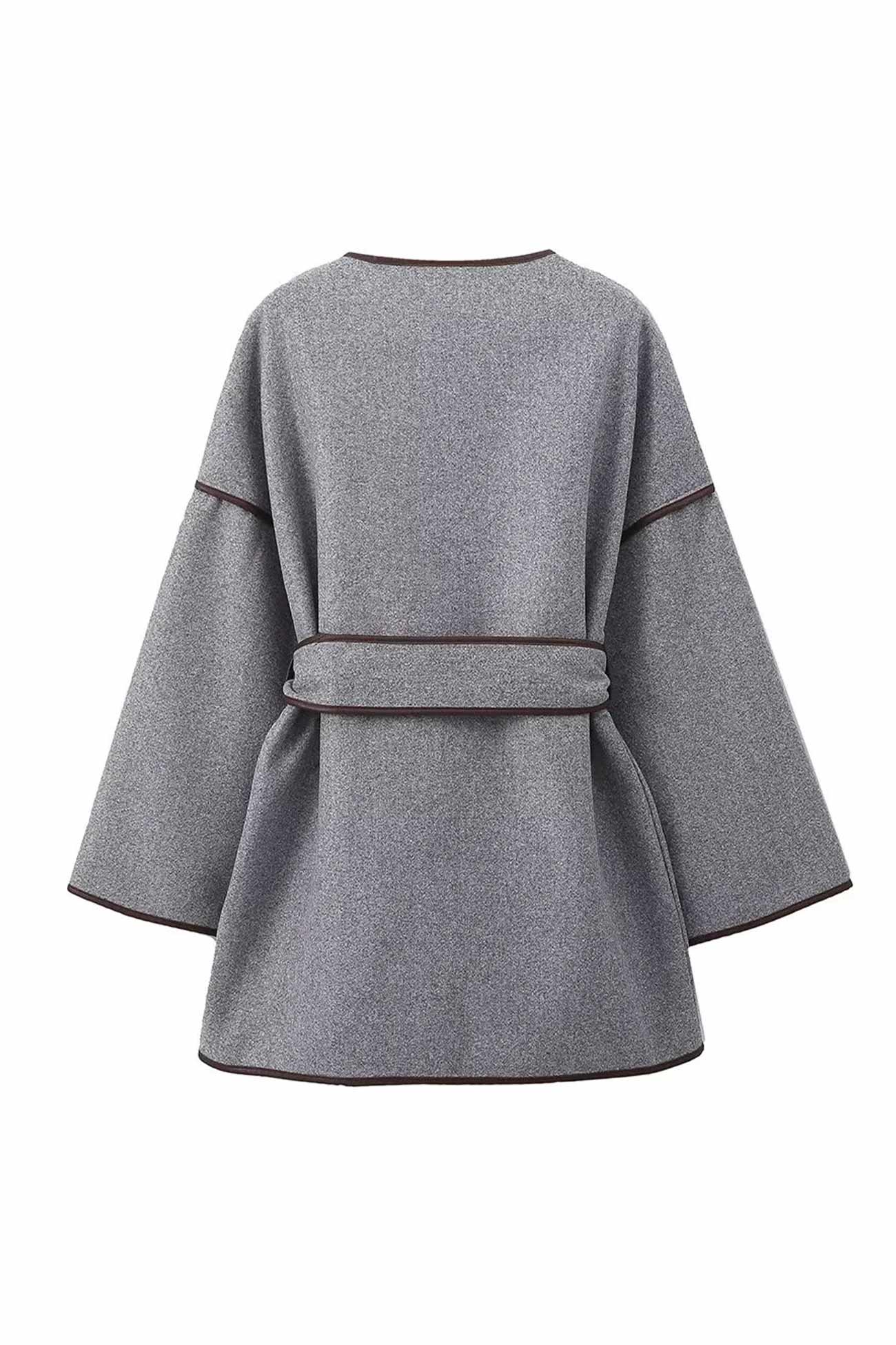 Grey Pocket Belt Blanket Coat