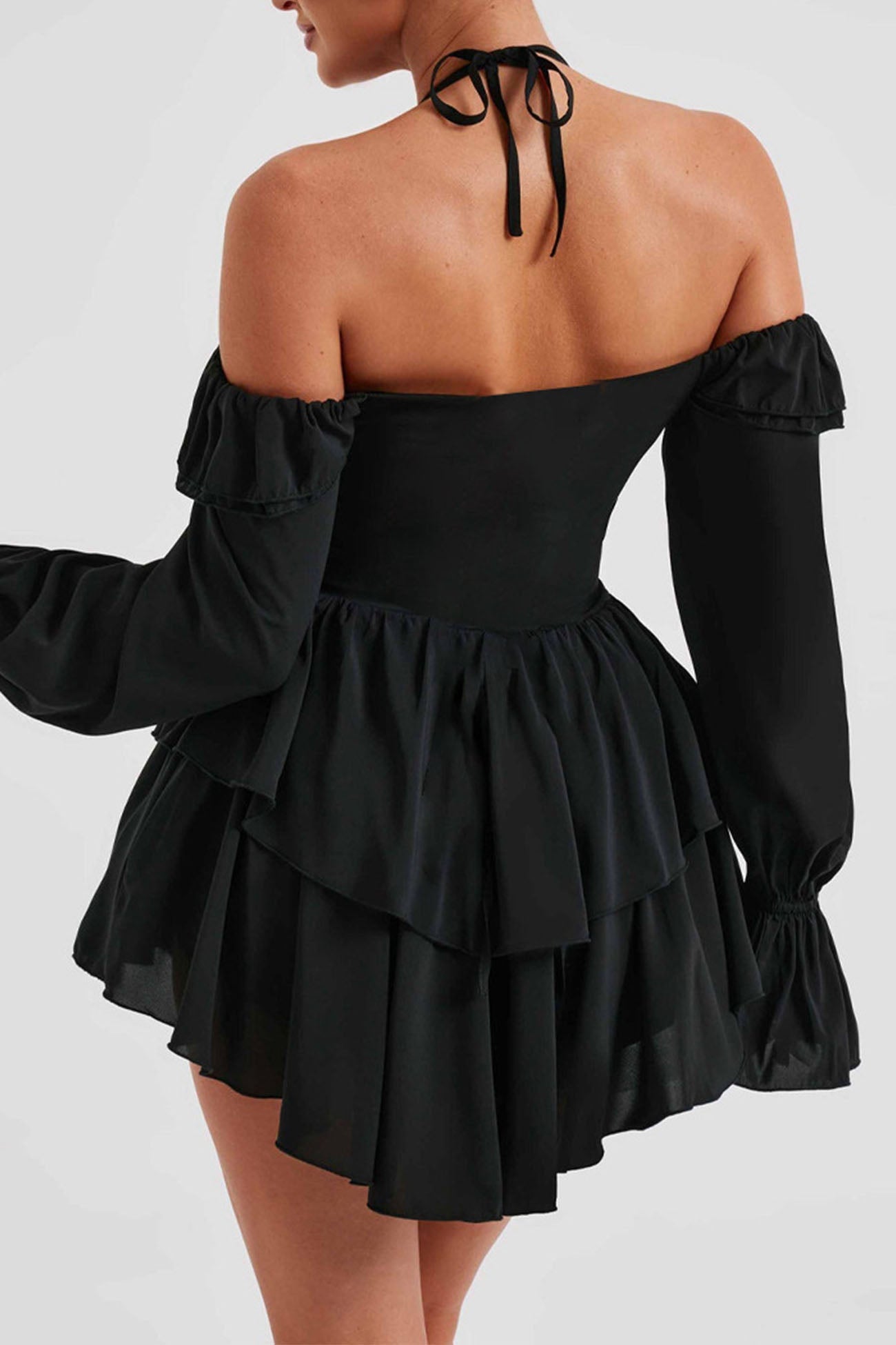 Halter Off-The-Shoulder Ruffled Mini Dress